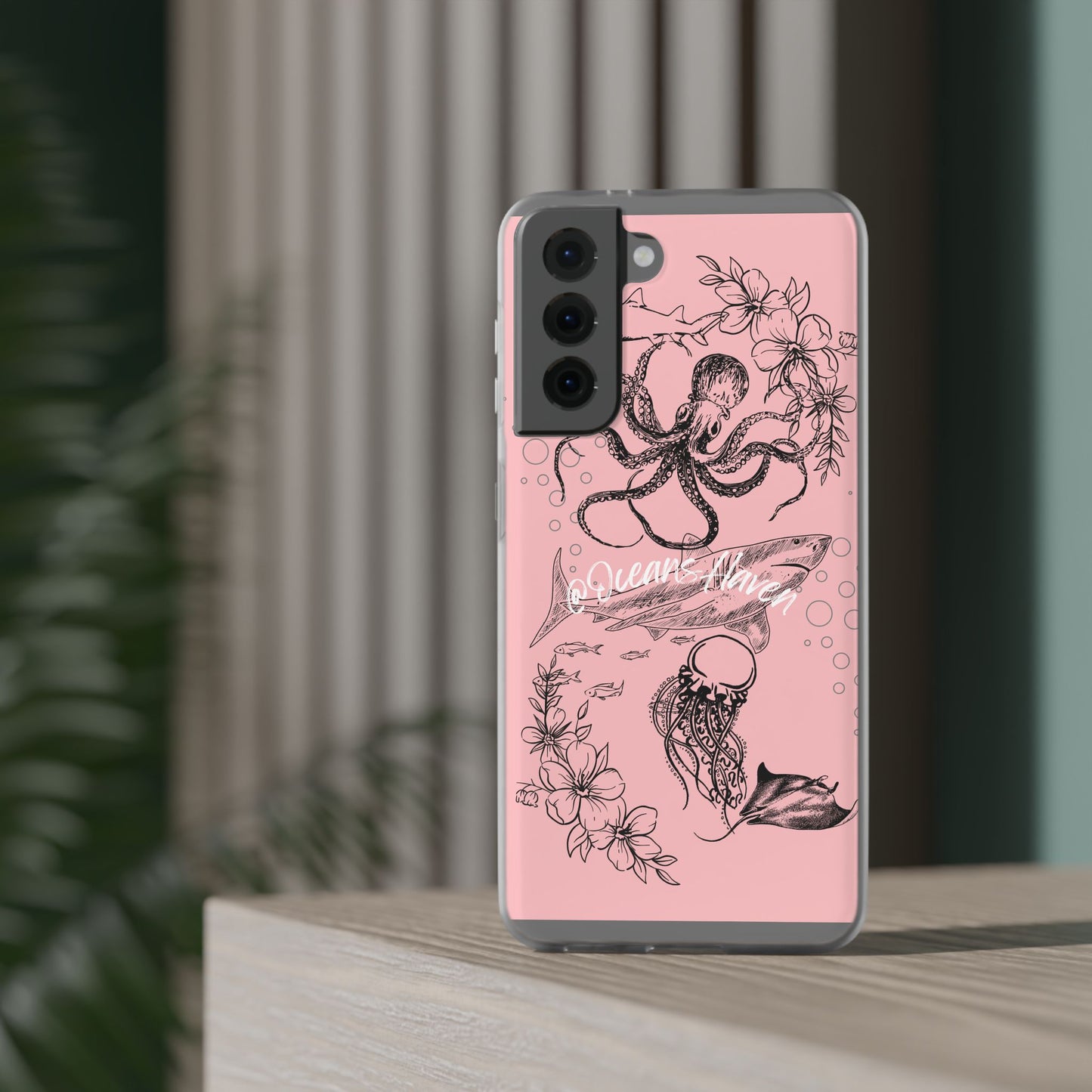 Ocean Life Pink Phone Case — Octopus & Shark Floral Flexi Case