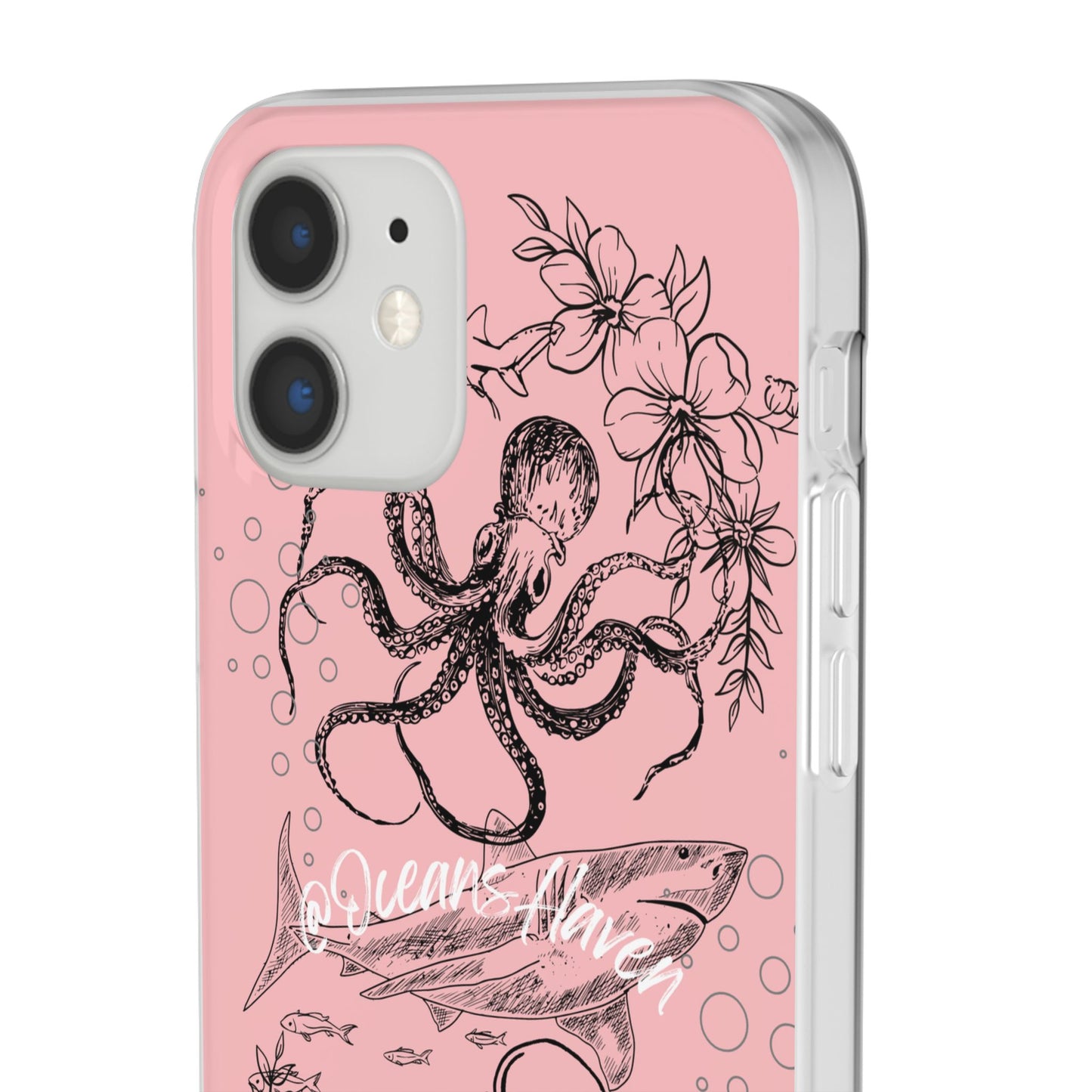 Ocean Life Pink Phone Case — Octopus & Shark Floral Flexi Case