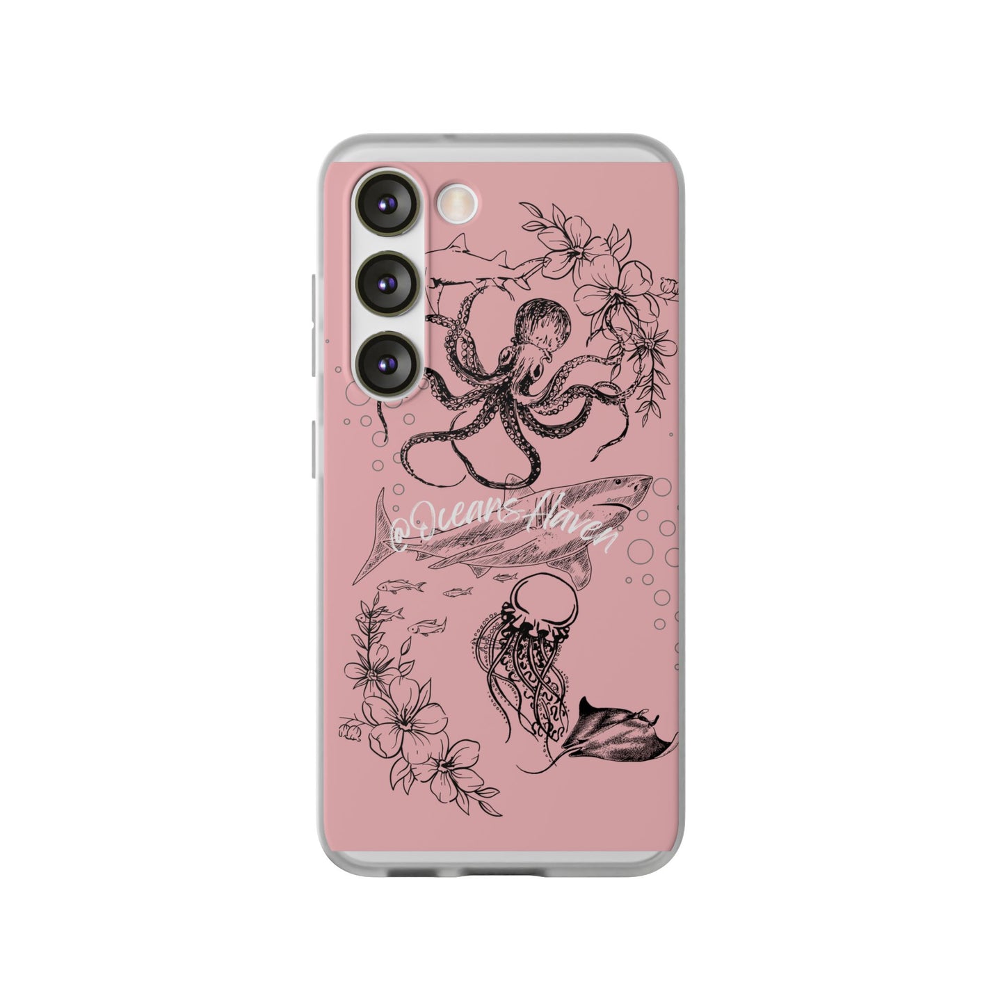 Ocean Life Pink Phone Case — Octopus & Shark Floral Flexi Case