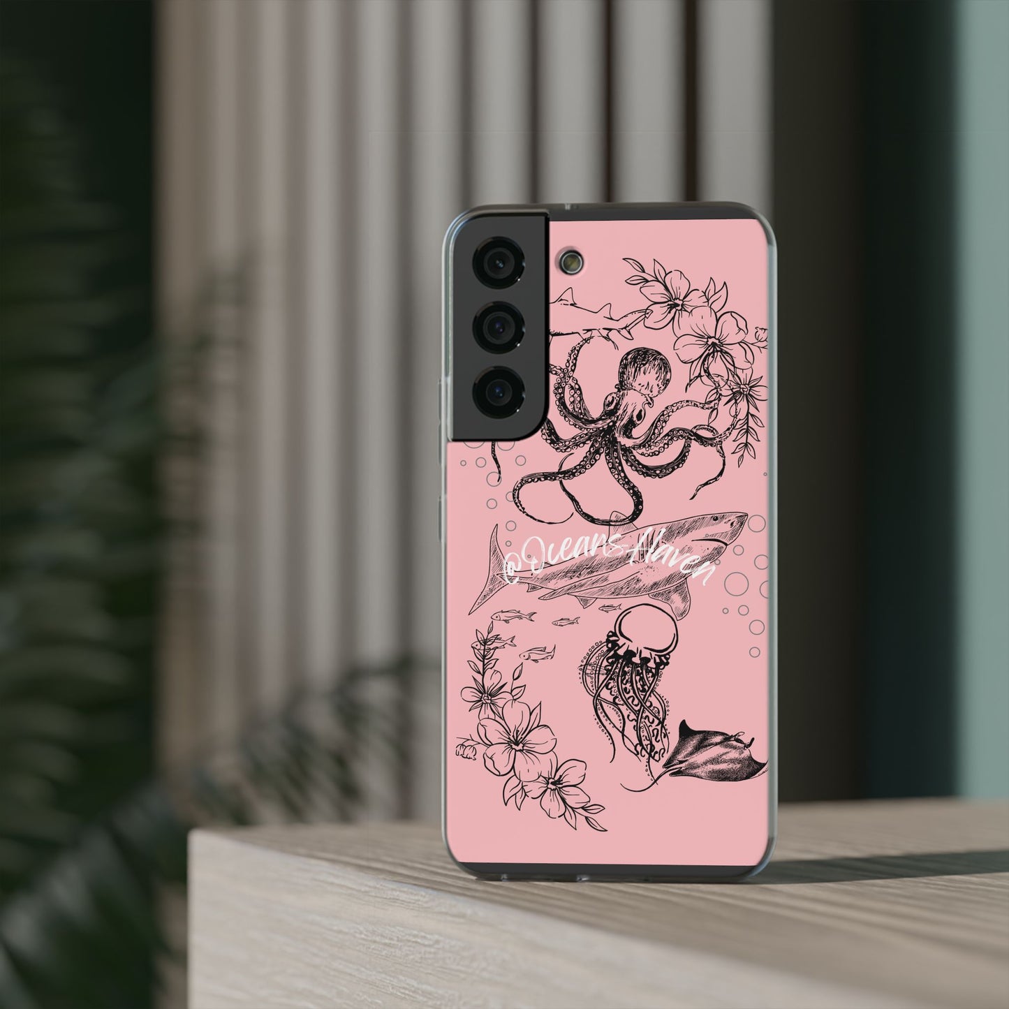 Ocean Life Pink Phone Case — Octopus & Shark Floral Flexi Case