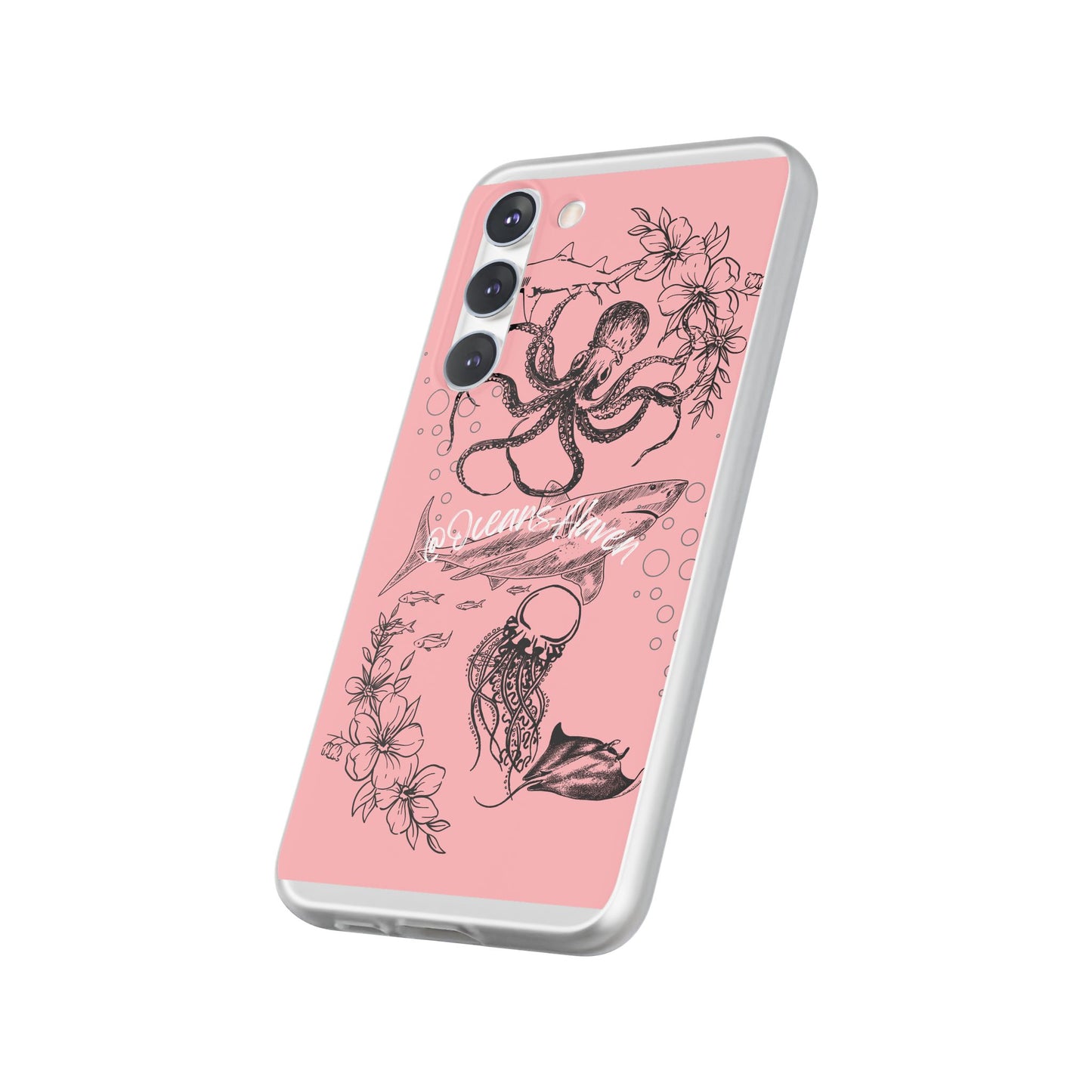 Ocean Life Pink Phone Case — Octopus & Shark Floral Flexi Case