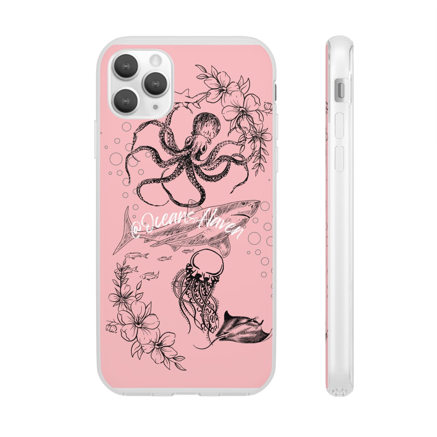 Ocean Life Pink Phone Case — Octopus & Shark Floral Flexi Case