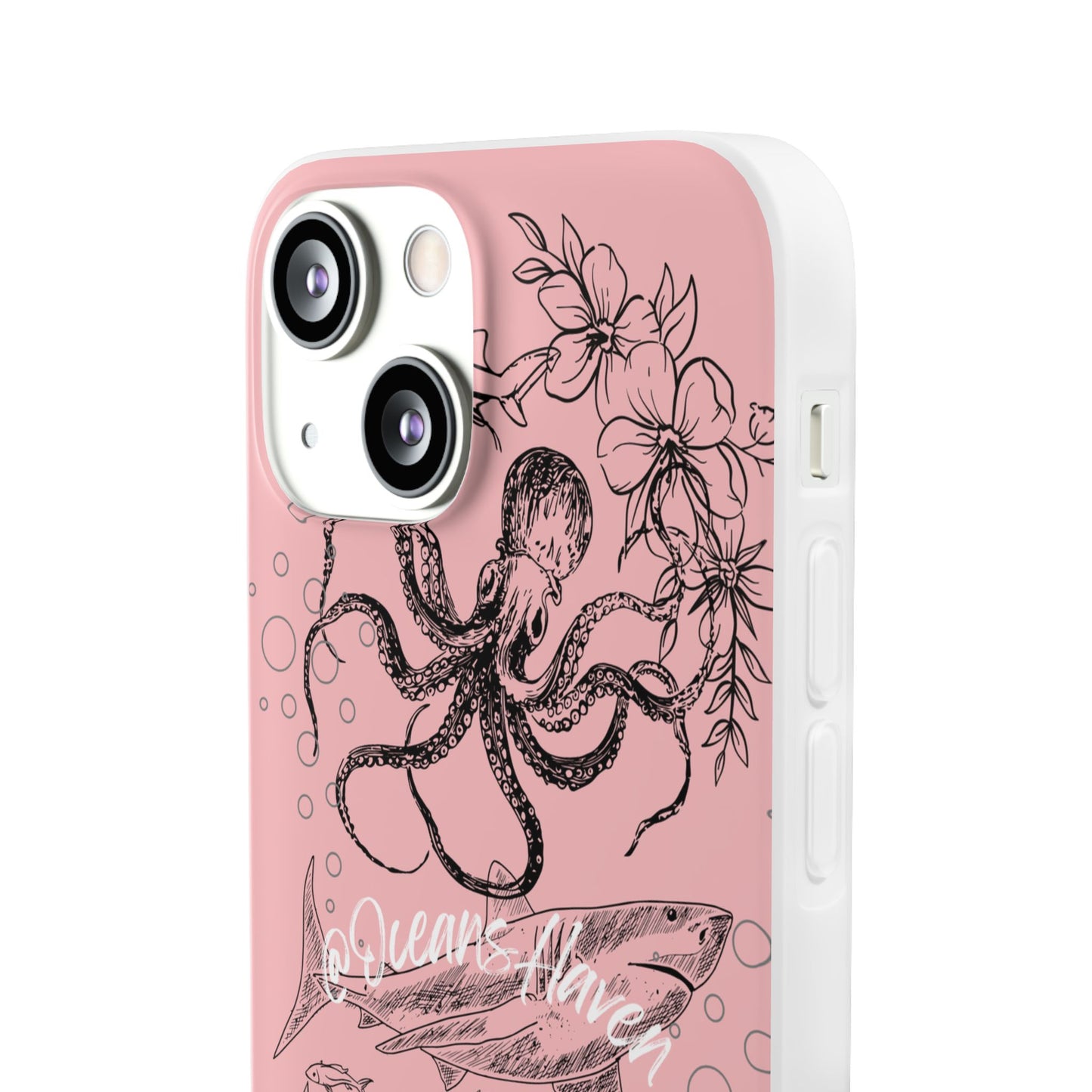Ocean Life Pink Phone Case — Octopus & Shark Floral Flexi Case