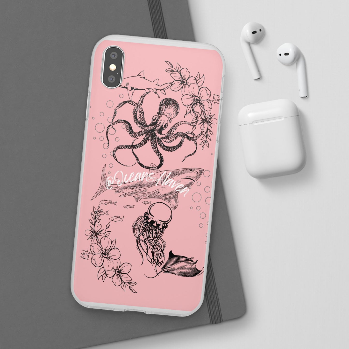 Ocean Life Pink Phone Case — Octopus & Shark Floral Flexi Case