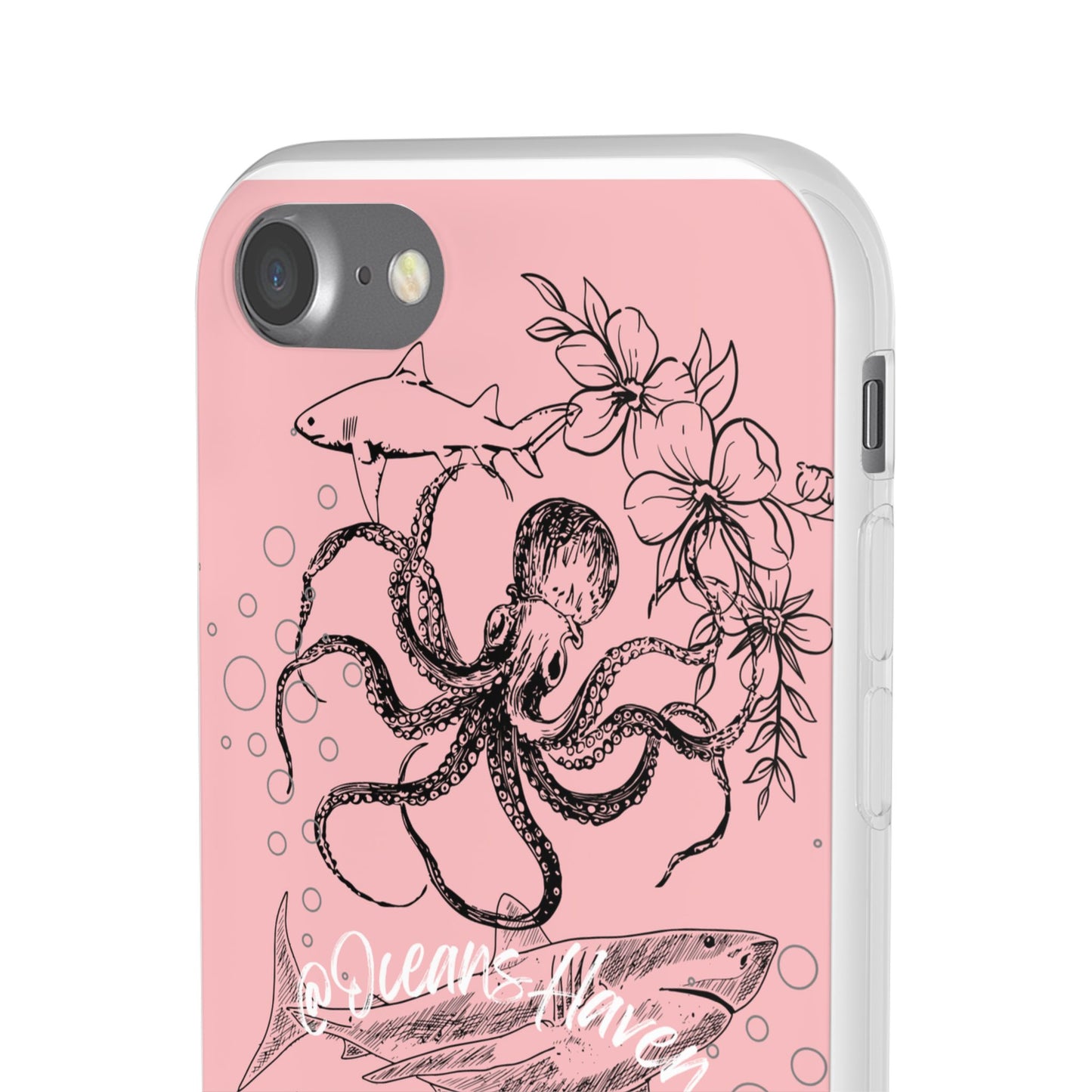 Ocean Life Pink Phone Case — Octopus & Shark Floral Flexi Case