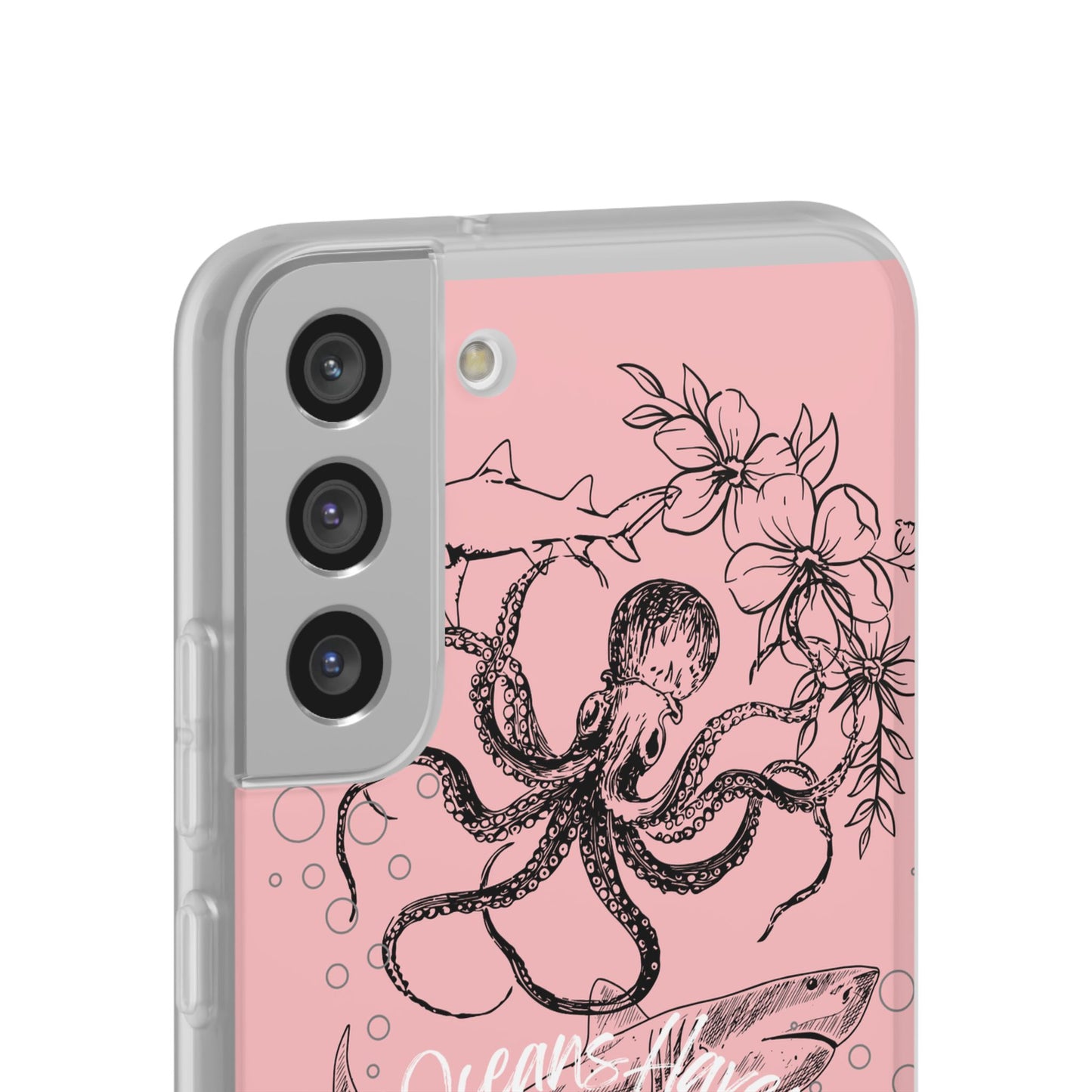 Ocean Life Pink Phone Case — Octopus & Shark Floral Flexi Case