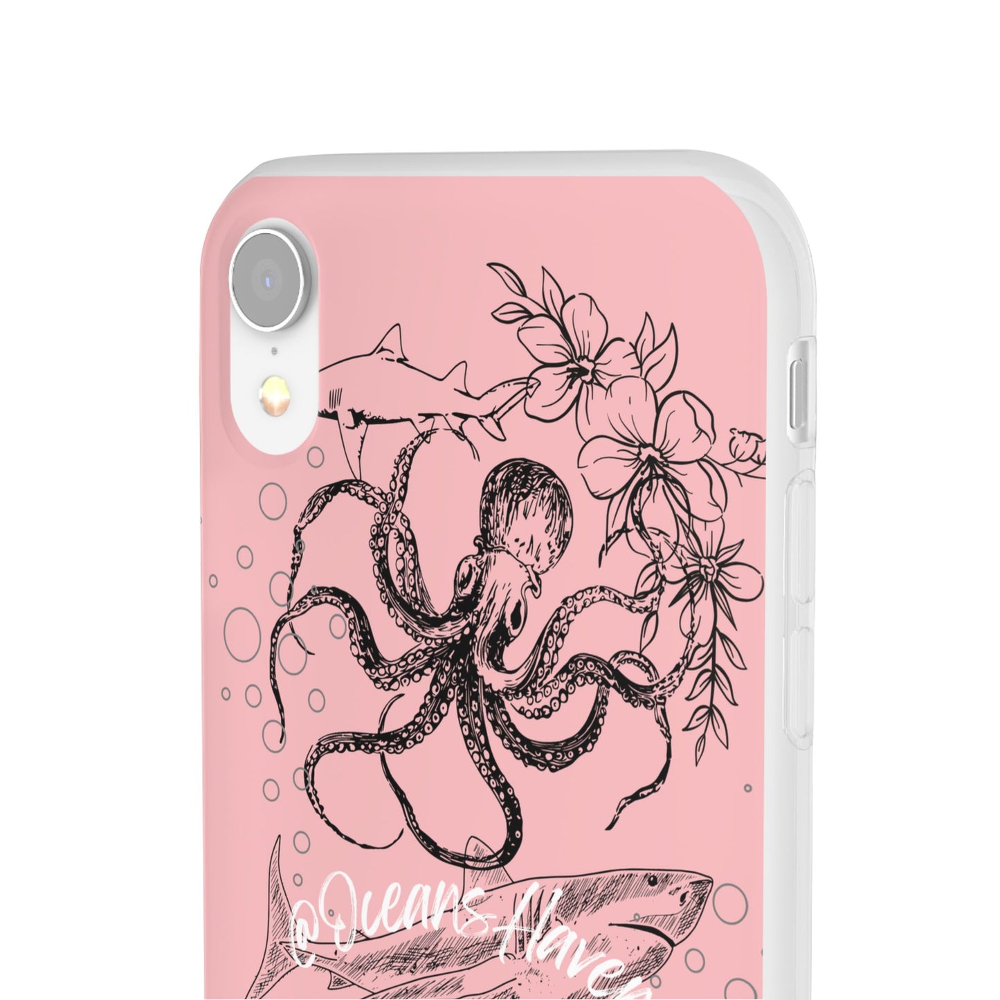 Ocean Life Pink Phone Case — Octopus & Shark Floral Flexi Case