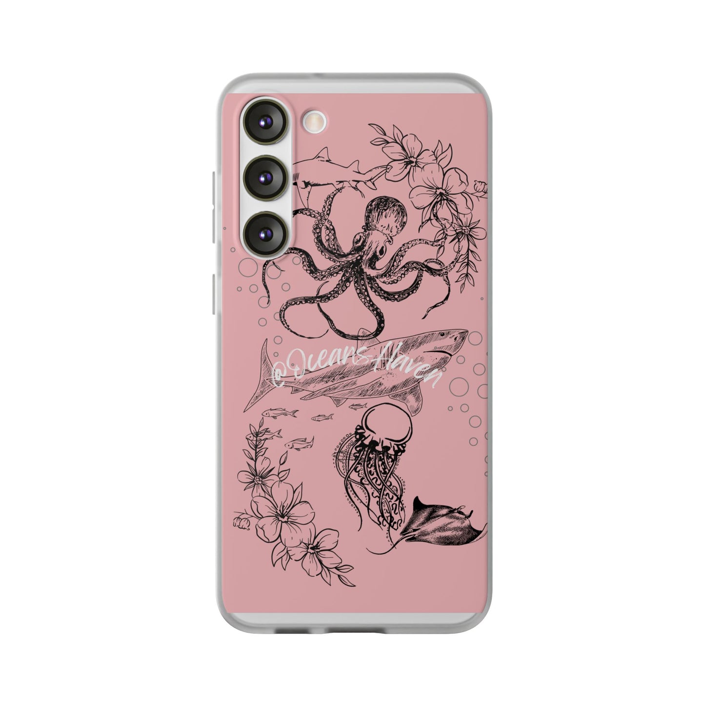 Ocean Life Pink Phone Case — Octopus & Shark Floral Flexi Case
