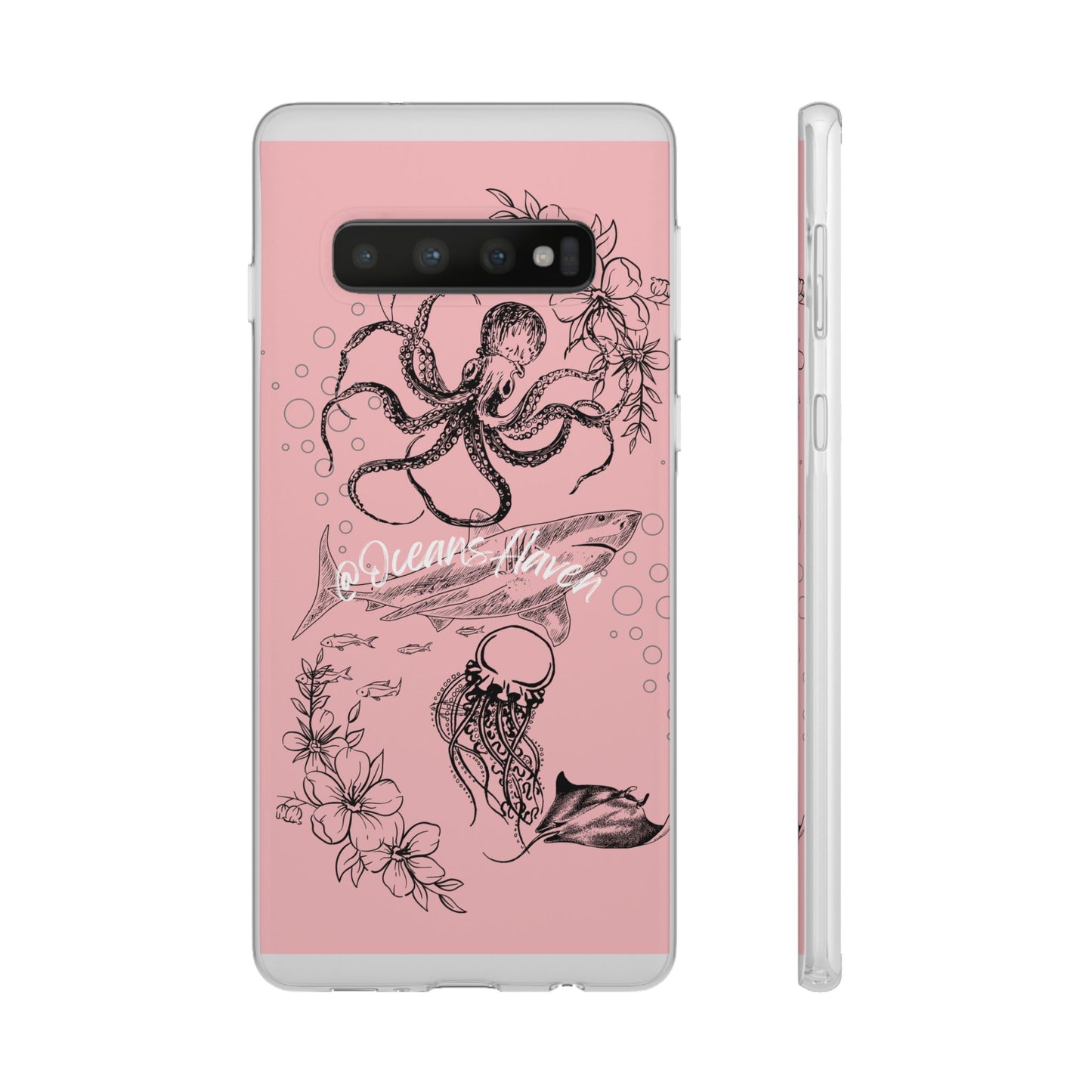 Ocean Life Pink Phone Case — Octopus & Shark Floral Flexi Case