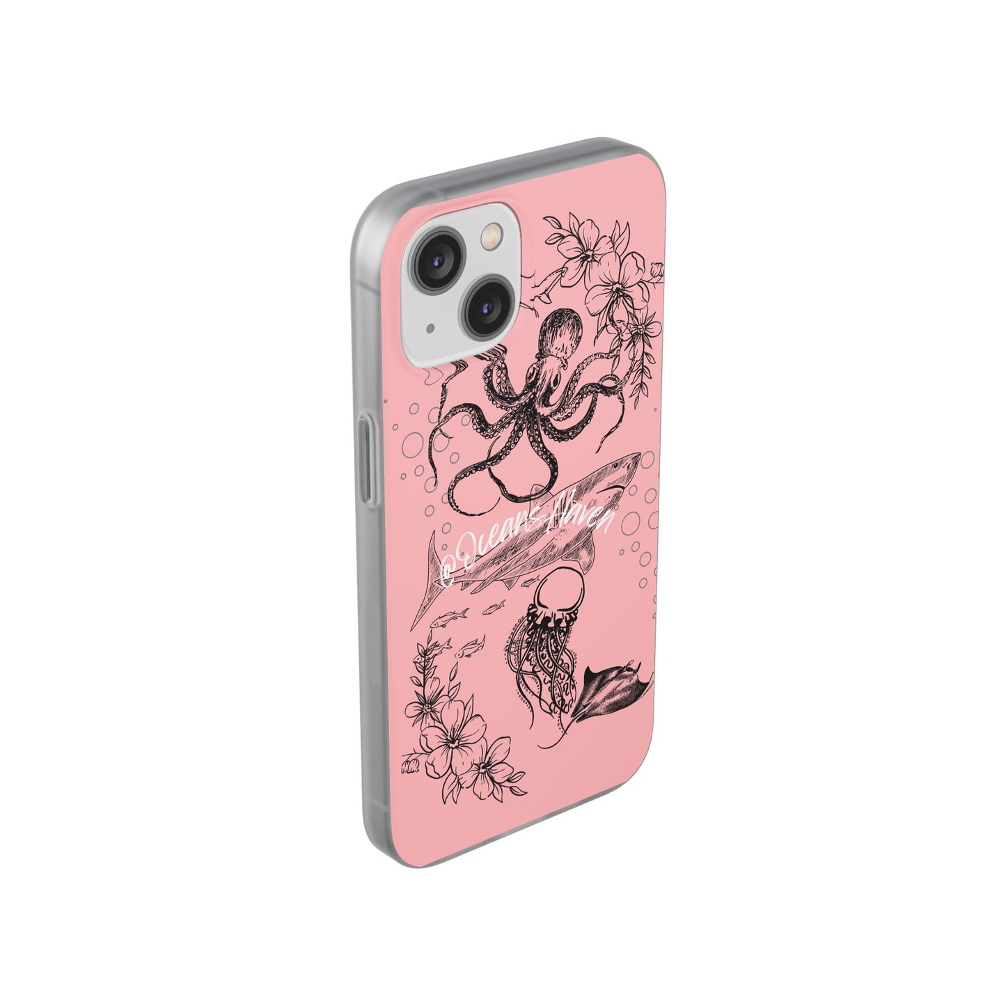 Ocean Life Pink Phone Case — Octopus & Shark Floral Flexi Case