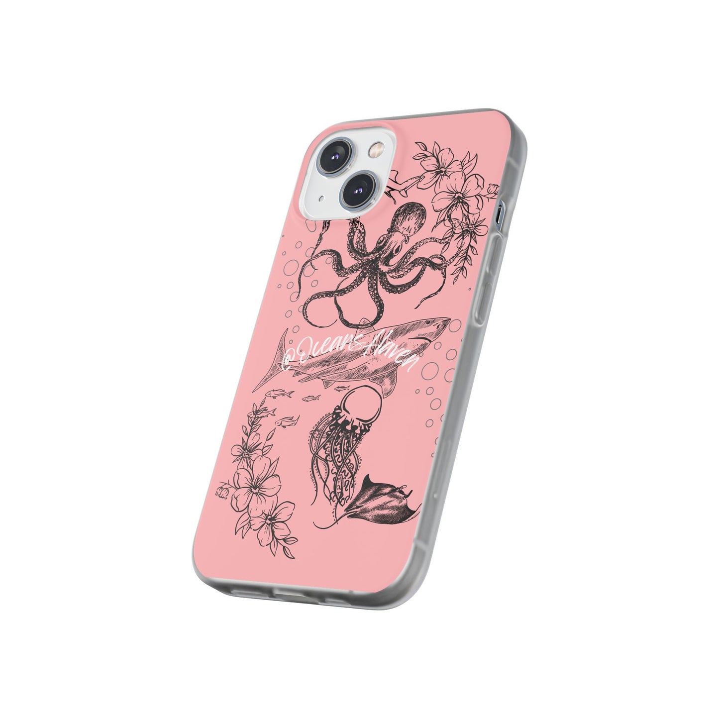 Ocean Life Pink Phone Case — Octopus & Shark Floral Flexi Case