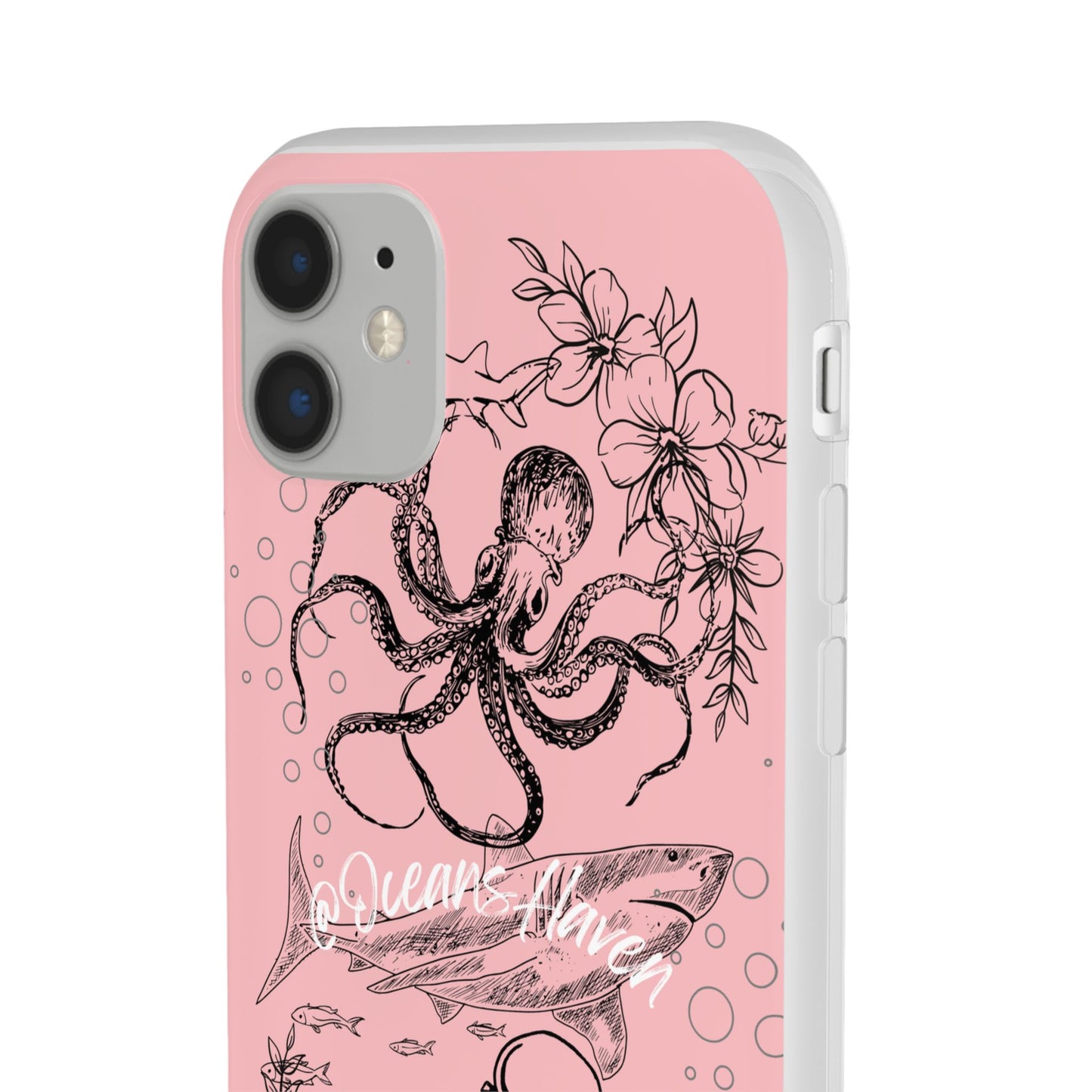 Ocean Life Pink Phone Case — Octopus & Shark Floral Flexi Case
