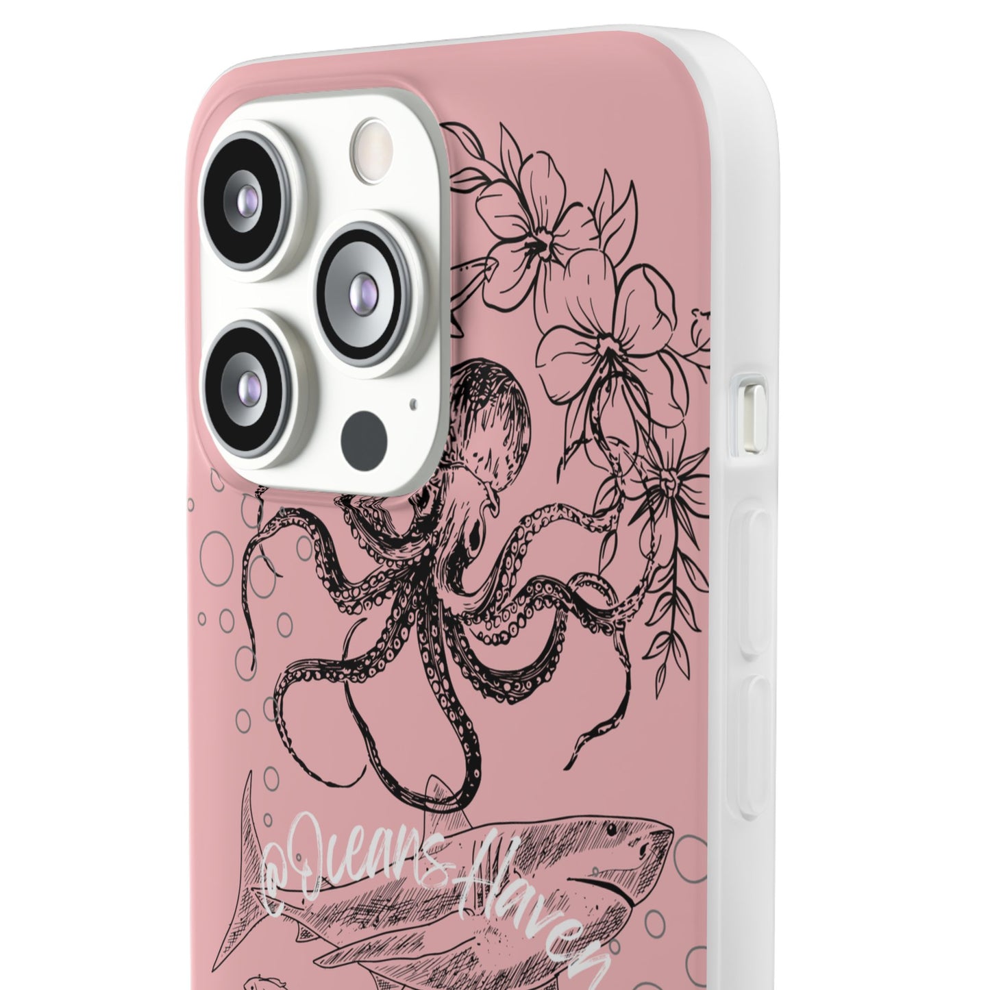 Ocean Life Pink Phone Case — Octopus & Shark Floral Flexi Case