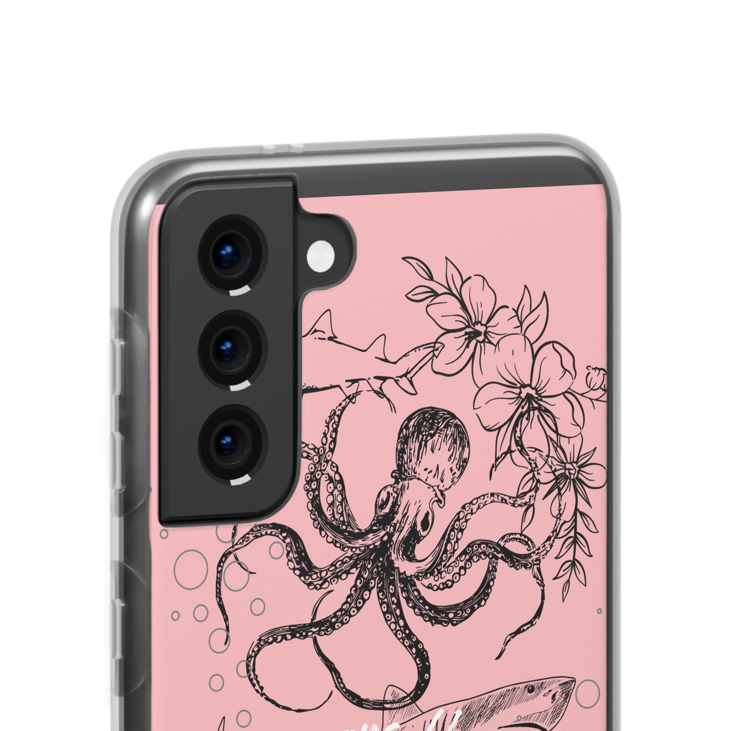 Ocean Life Pink Phone Case — Octopus & Shark Floral Flexi Case