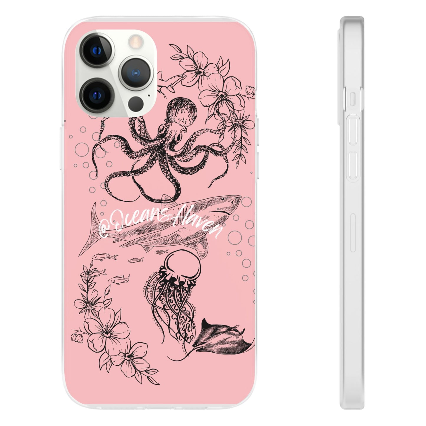 Ocean Life Pink Phone Case — Octopus & Shark Floral Flexi Case