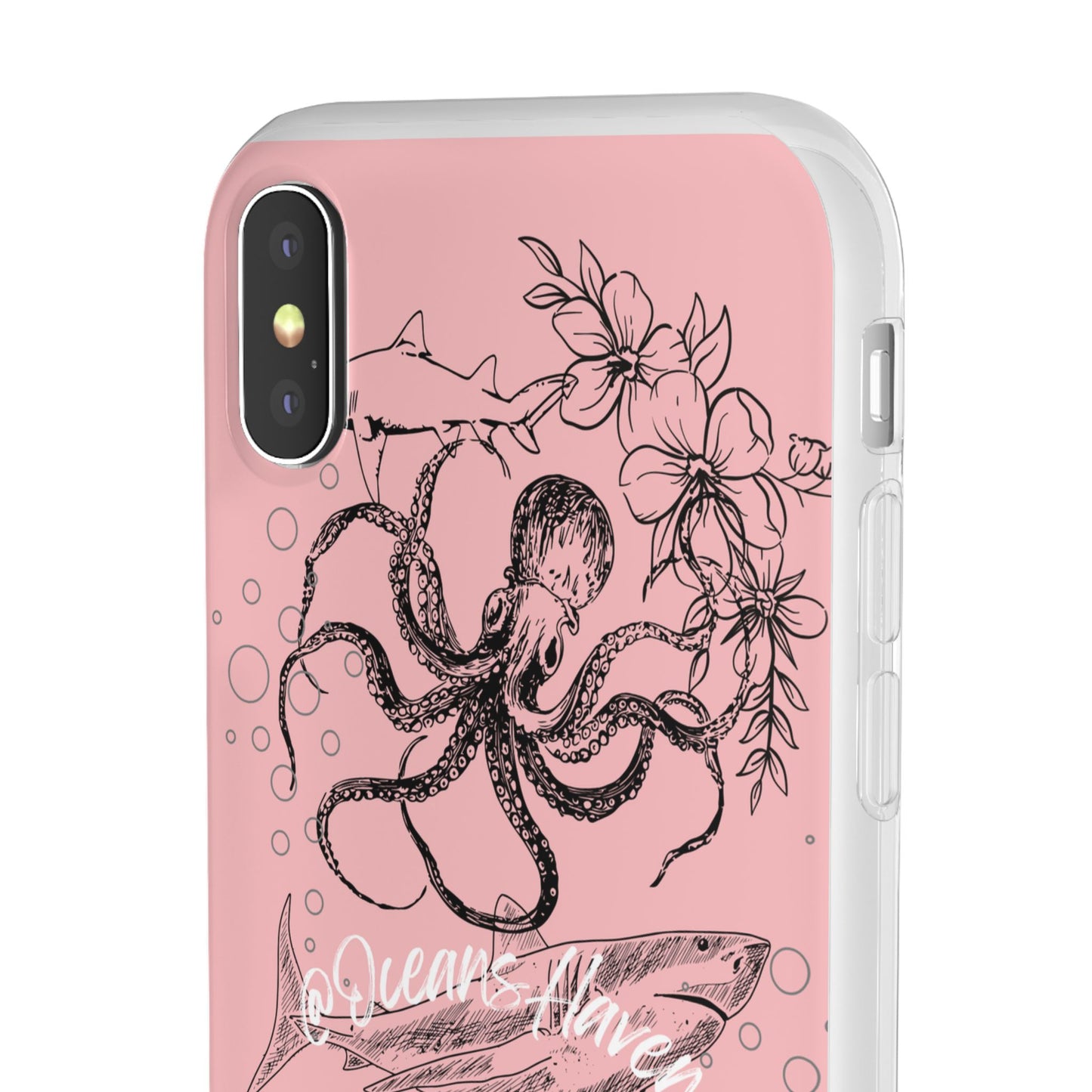 Ocean Life Pink Phone Case — Octopus & Shark Floral Flexi Case