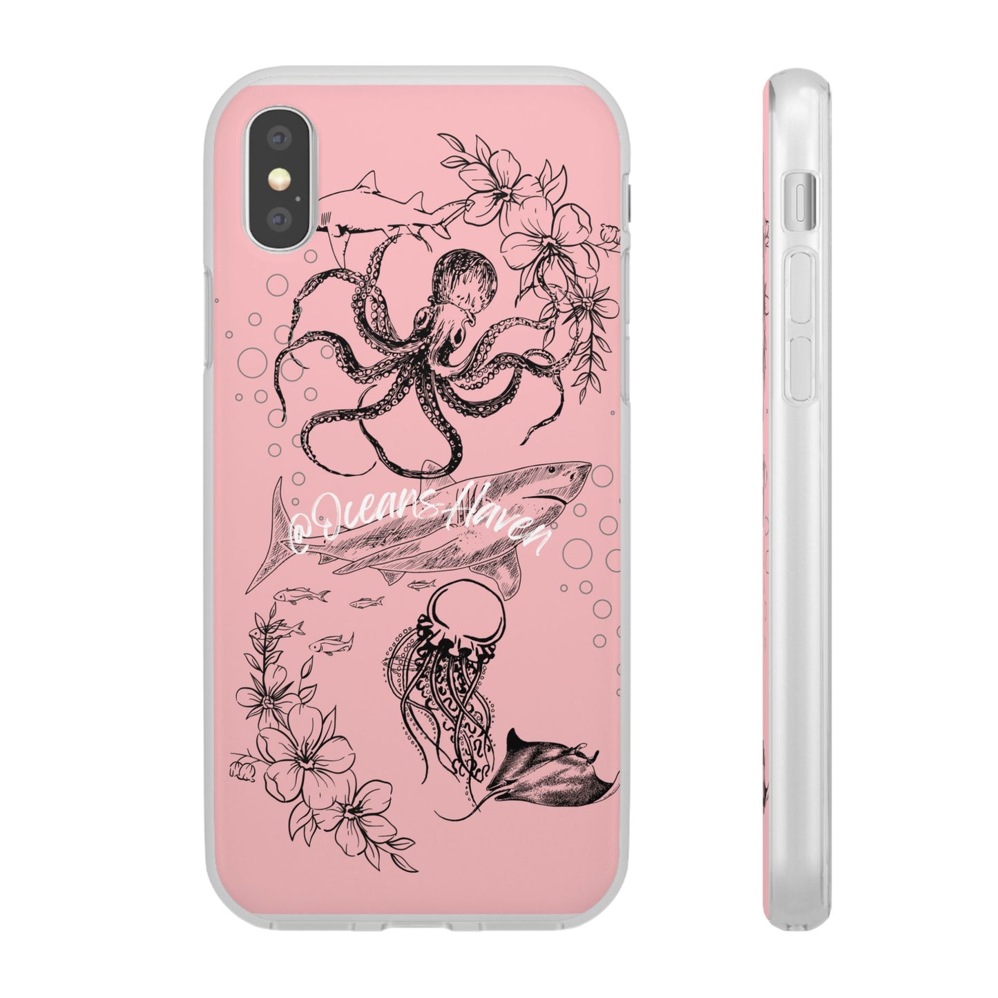 Ocean Life Pink Phone Case — Octopus & Shark Floral Flexi Case