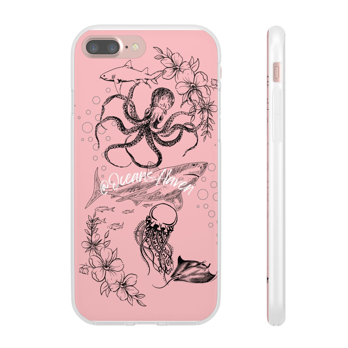 Ocean Life Pink Phone Case — Octopus & Shark Floral Flexi Case