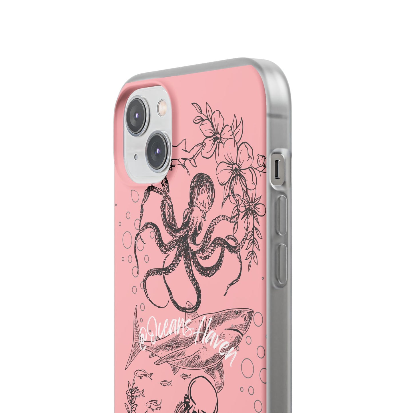 Ocean Life Pink Phone Case — Octopus & Shark Floral Flexi Case