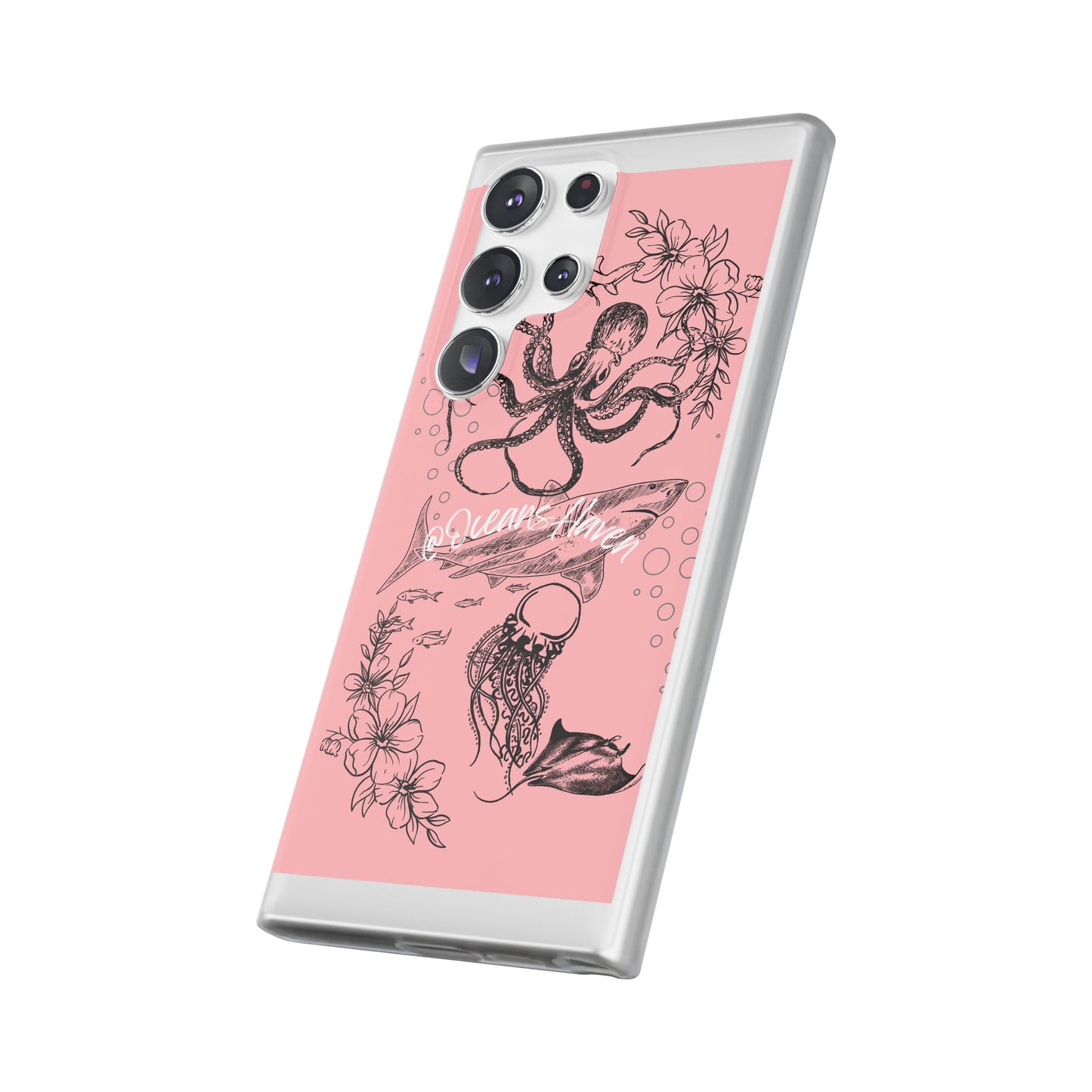 Ocean Life Pink Phone Case — Octopus & Shark Floral Flexi Case