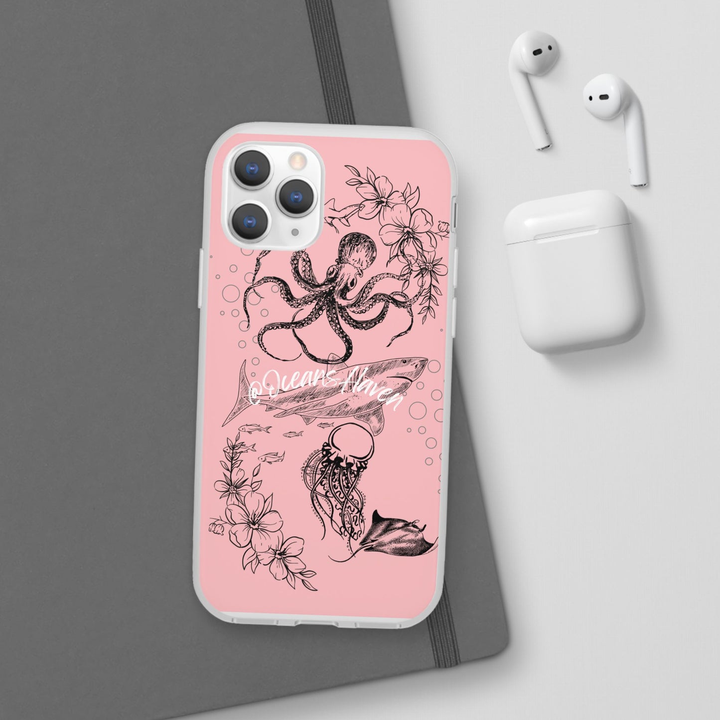 Ocean Life Pink Phone Case — Octopus & Shark Floral Flexi Case