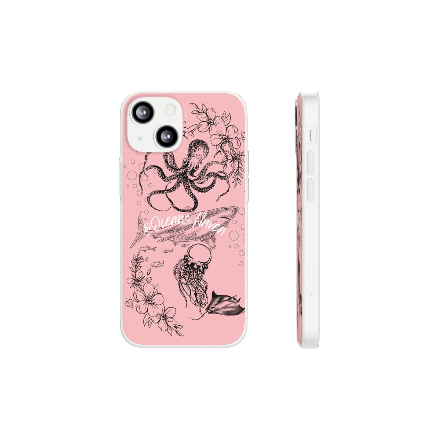 Ocean Life Pink Phone Case — Octopus & Shark Floral Flexi Case