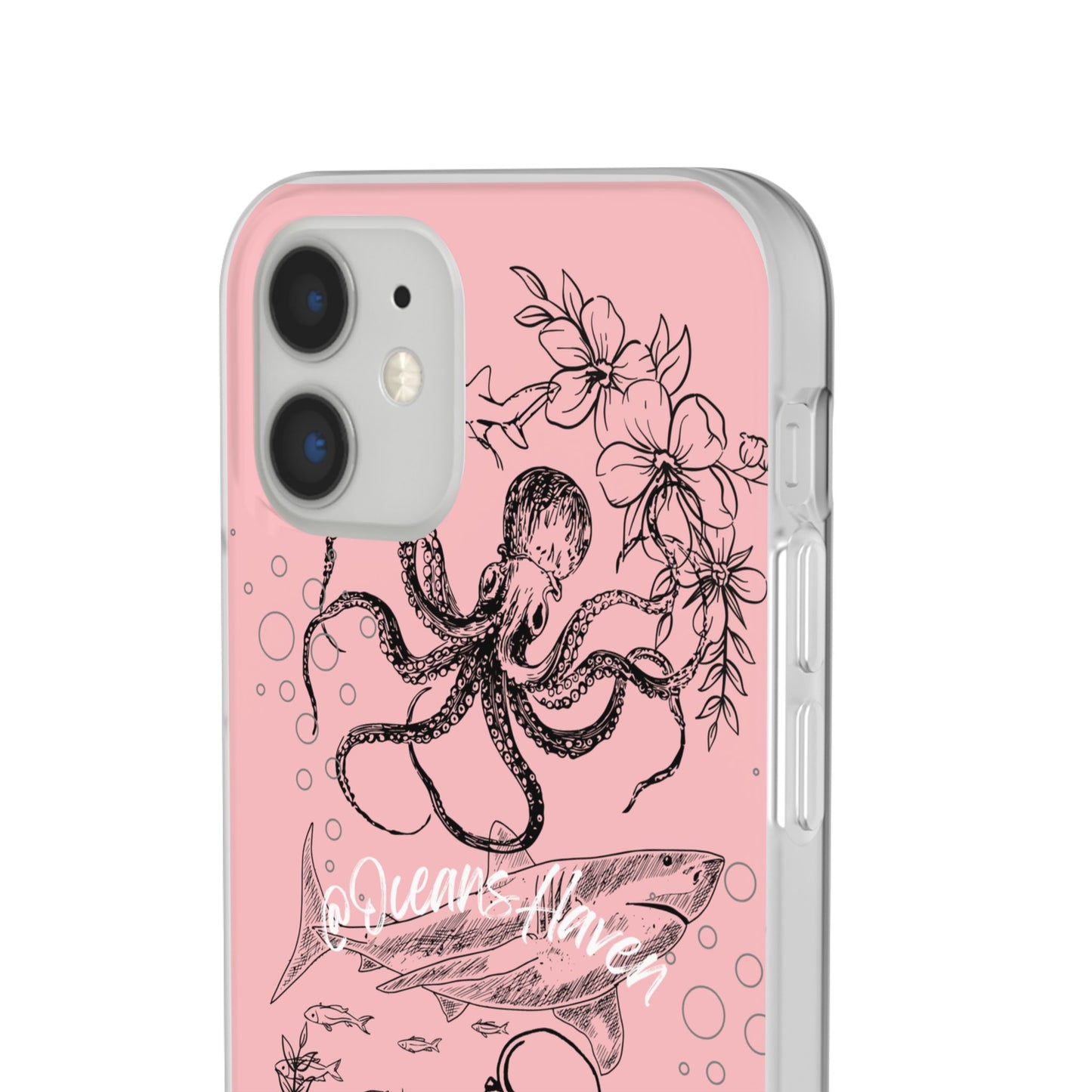 Ocean Life Pink Phone Case — Octopus & Shark Floral Flexi Case