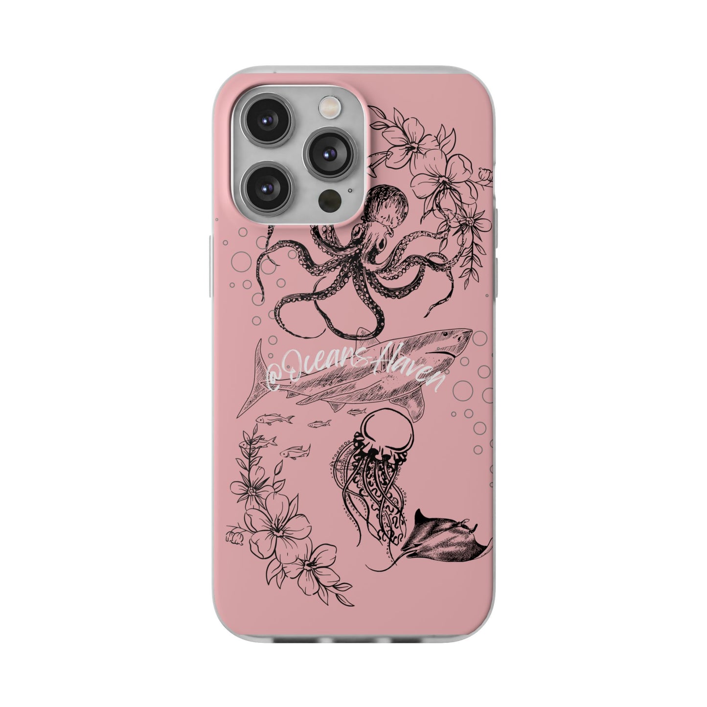 Ocean Life Pink Phone Case — Octopus & Shark Floral Flexi Case