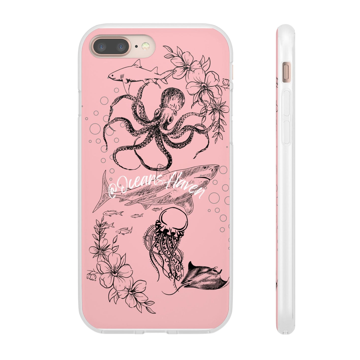 Ocean Life Pink Phone Case — Octopus & Shark Floral Flexi Case