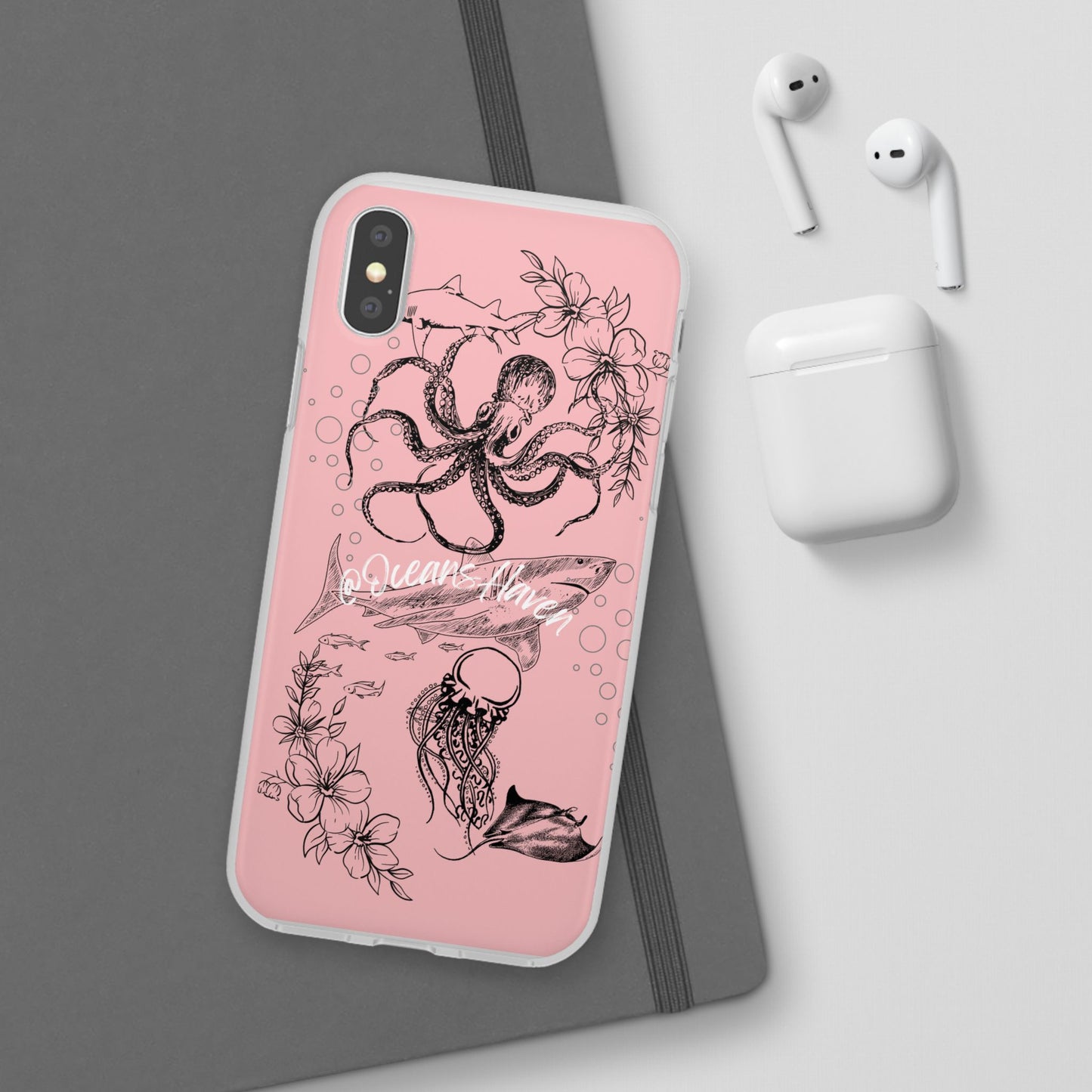 Ocean Life Pink Phone Case — Octopus & Shark Floral Flexi Case
