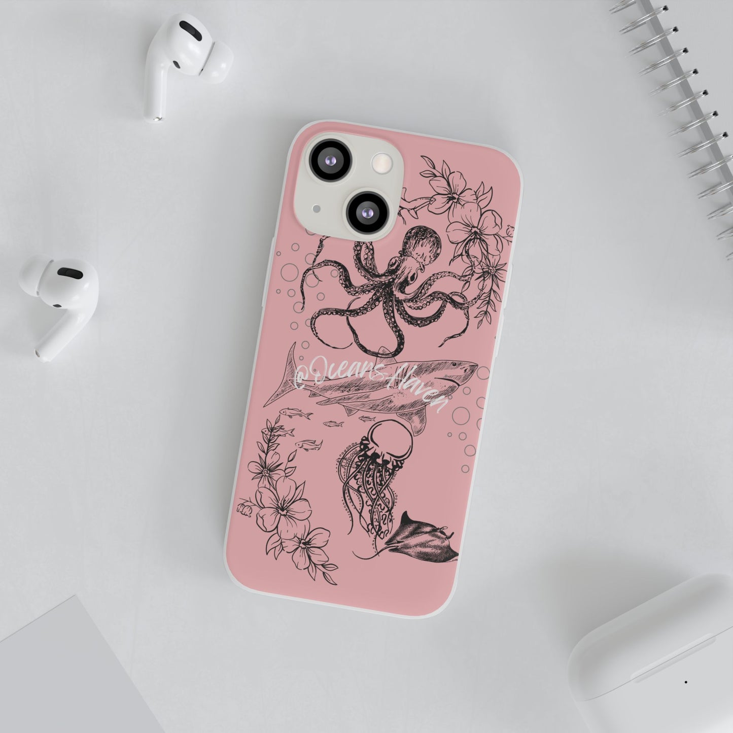 Ocean Life Pink Phone Case — Octopus & Shark Floral Flexi Case