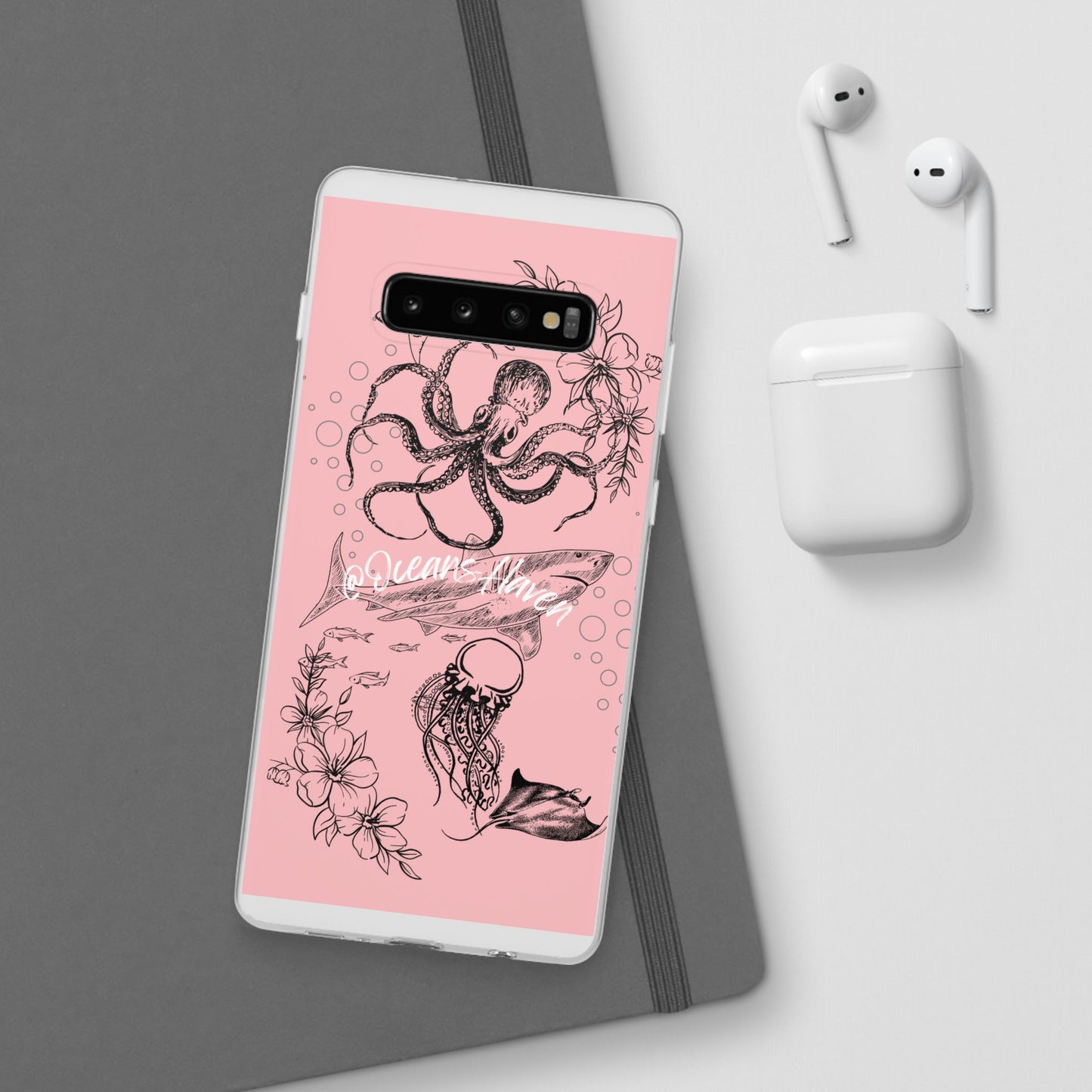Ocean Life Pink Phone Case — Octopus & Shark Floral Flexi Case