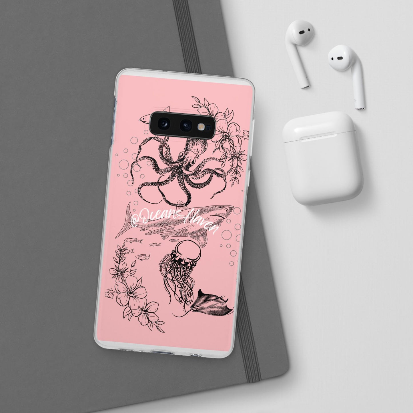 Ocean Life Pink Phone Case — Octopus & Shark Floral Flexi Case