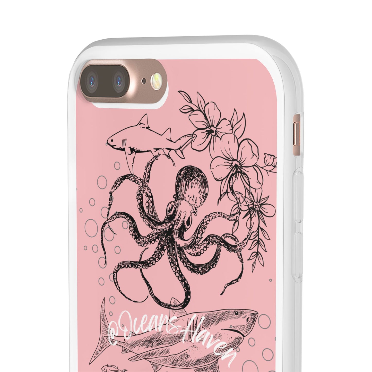 Ocean Life Pink Phone Case — Octopus & Shark Floral Flexi Case