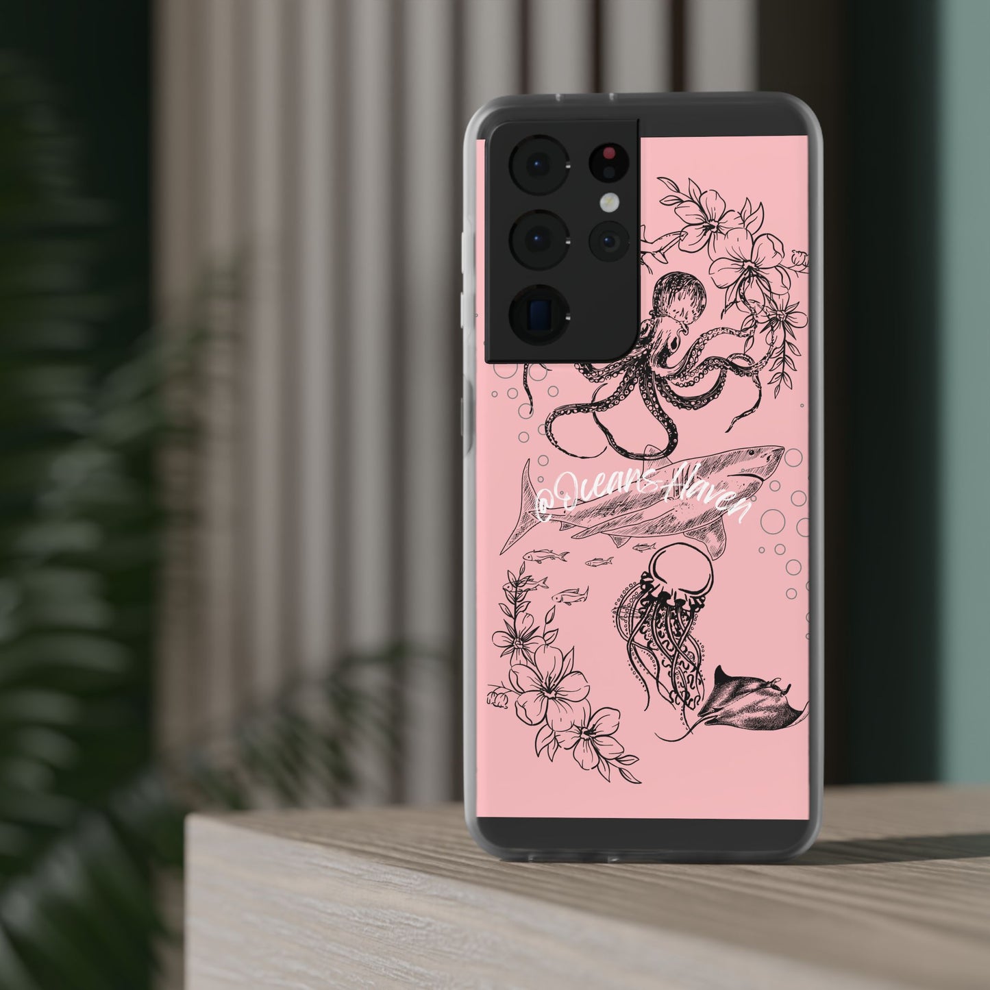 Ocean Life Pink Phone Case — Octopus & Shark Floral Flexi Case