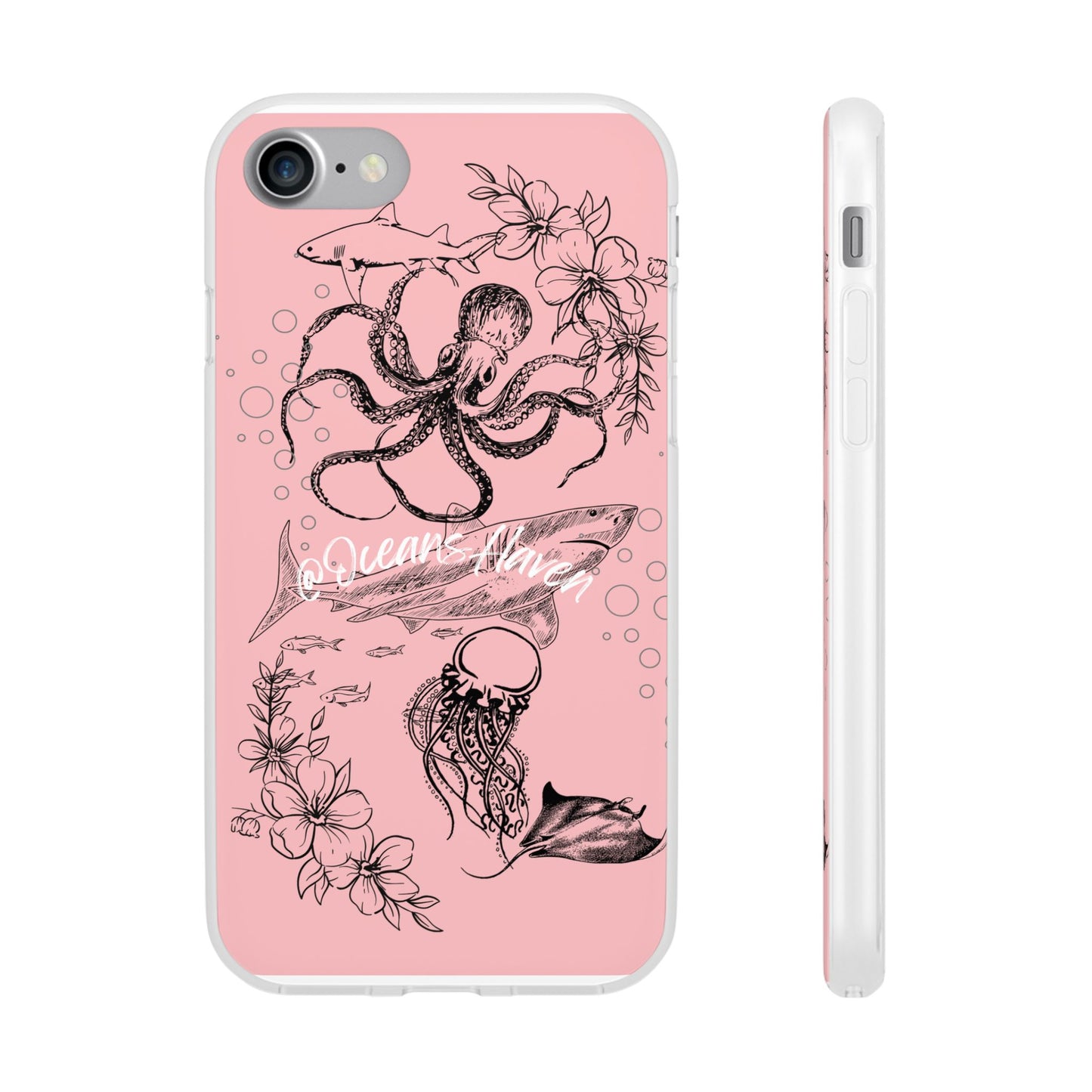 Ocean Life Pink Phone Case — Octopus & Shark Floral Flexi Case