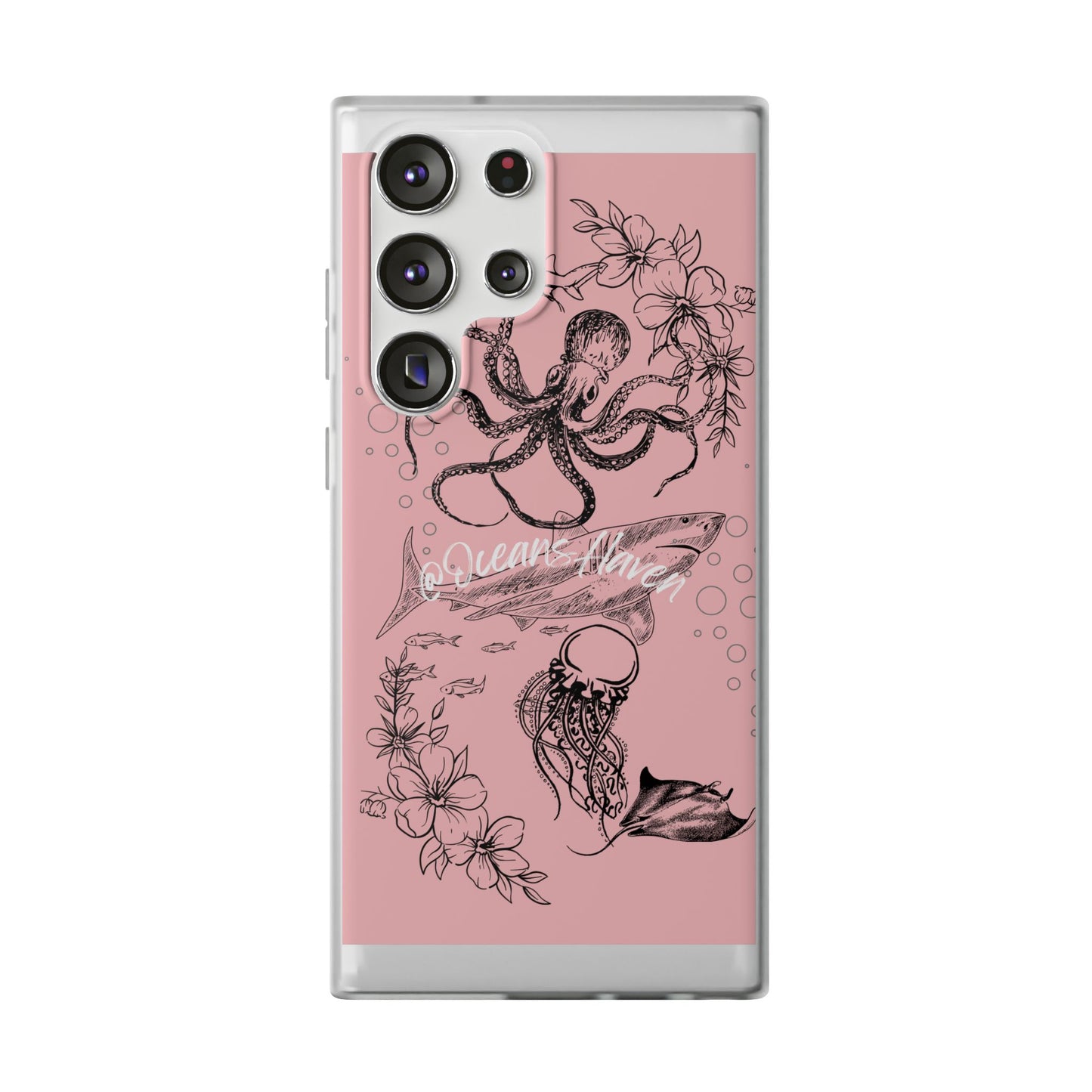 Ocean Life Pink Phone Case — Octopus & Shark Floral Flexi Case