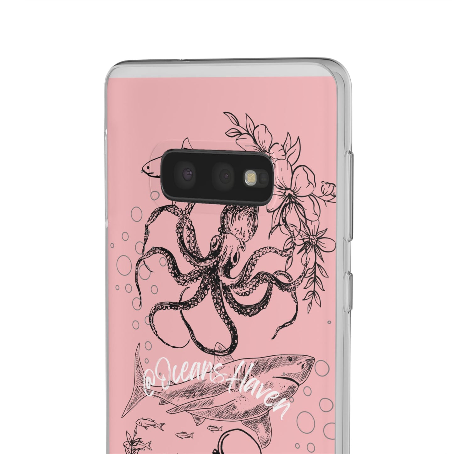 Ocean Life Pink Phone Case — Octopus & Shark Floral Flexi Case