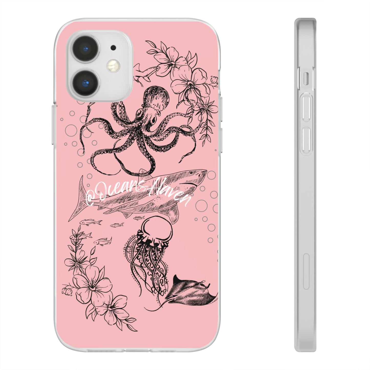 Ocean Life Pink Phone Case — Octopus & Shark Floral Flexi Case