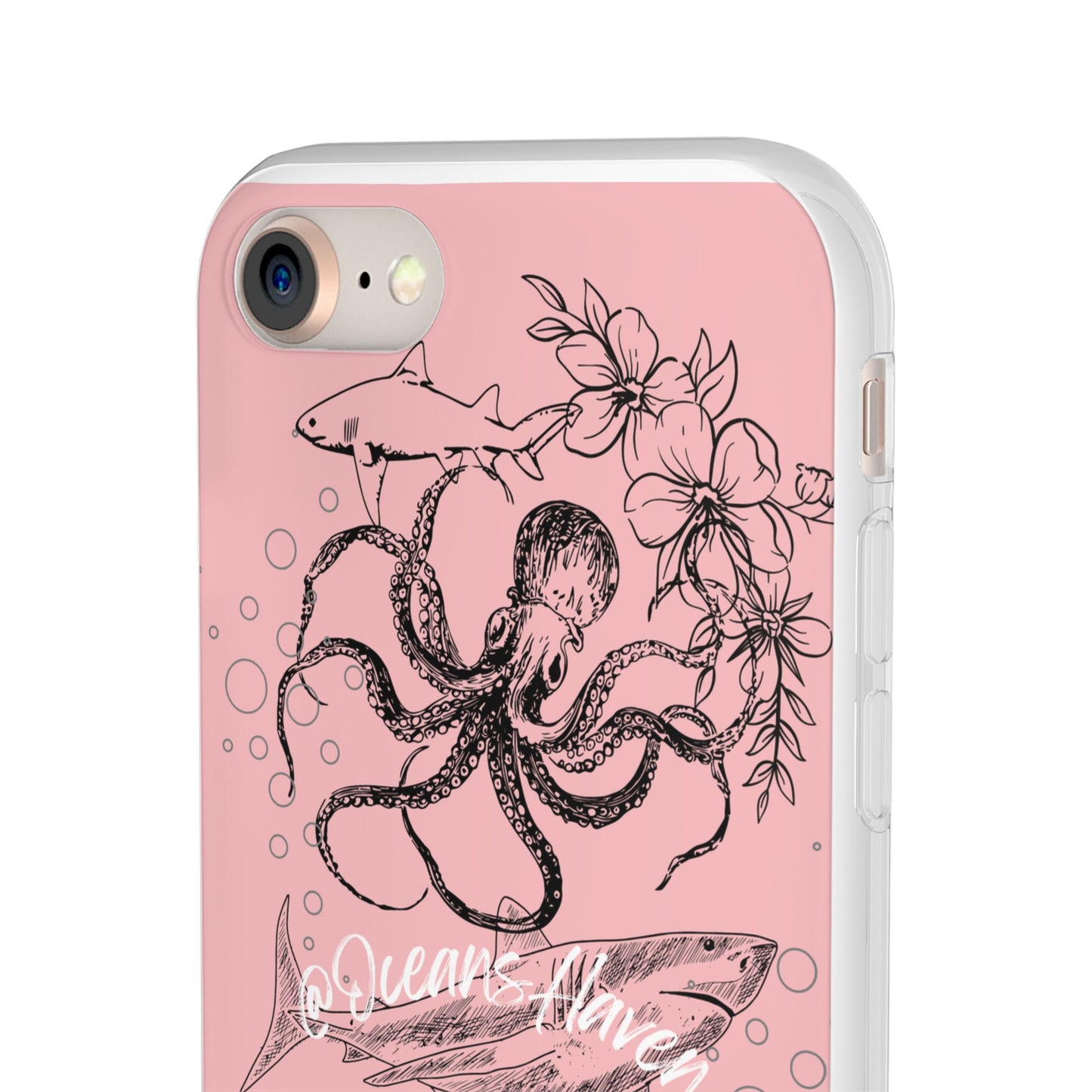 Ocean Life Pink Phone Case — Octopus & Shark Floral Flexi Case