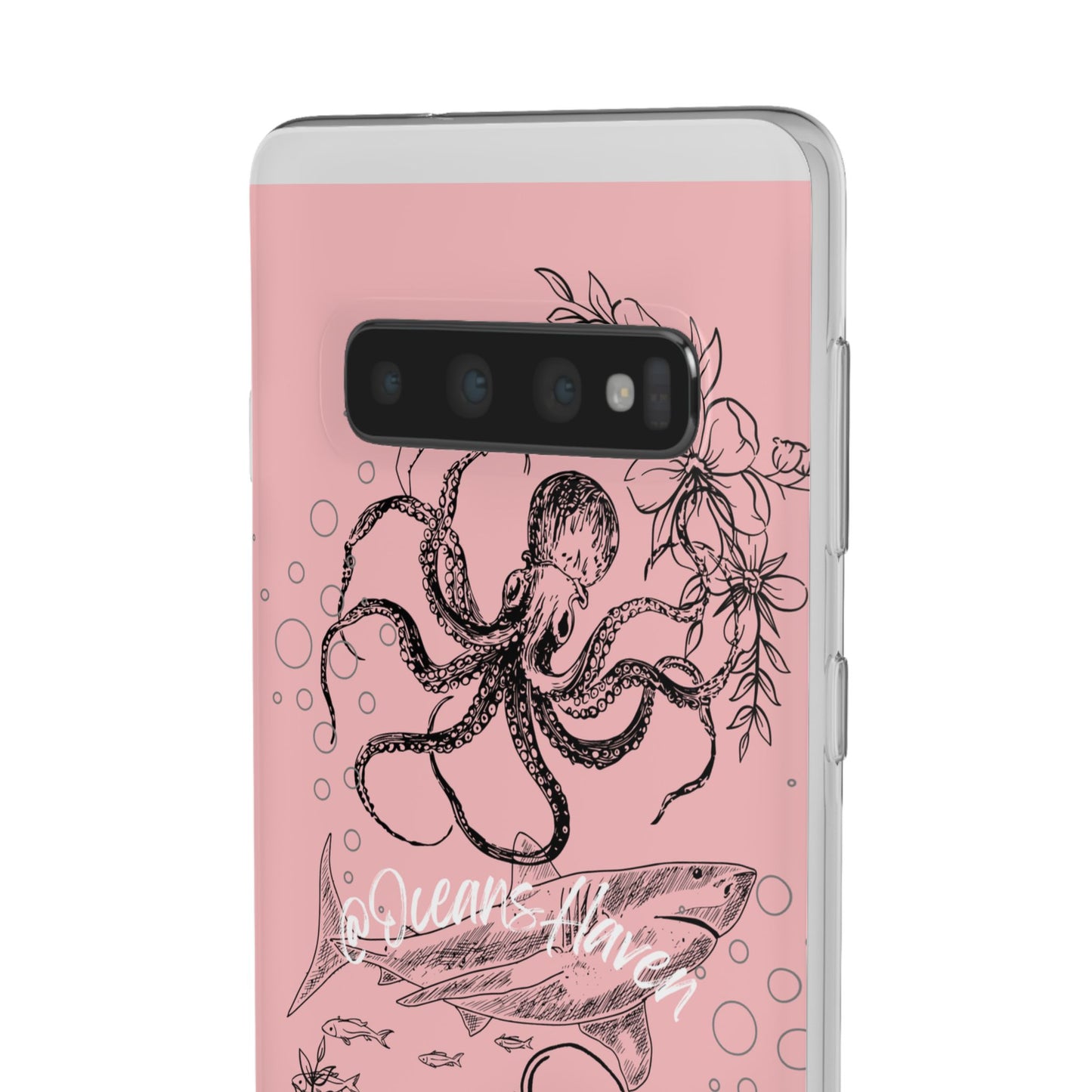 Ocean Life Pink Phone Case — Octopus & Shark Floral Flexi Case
