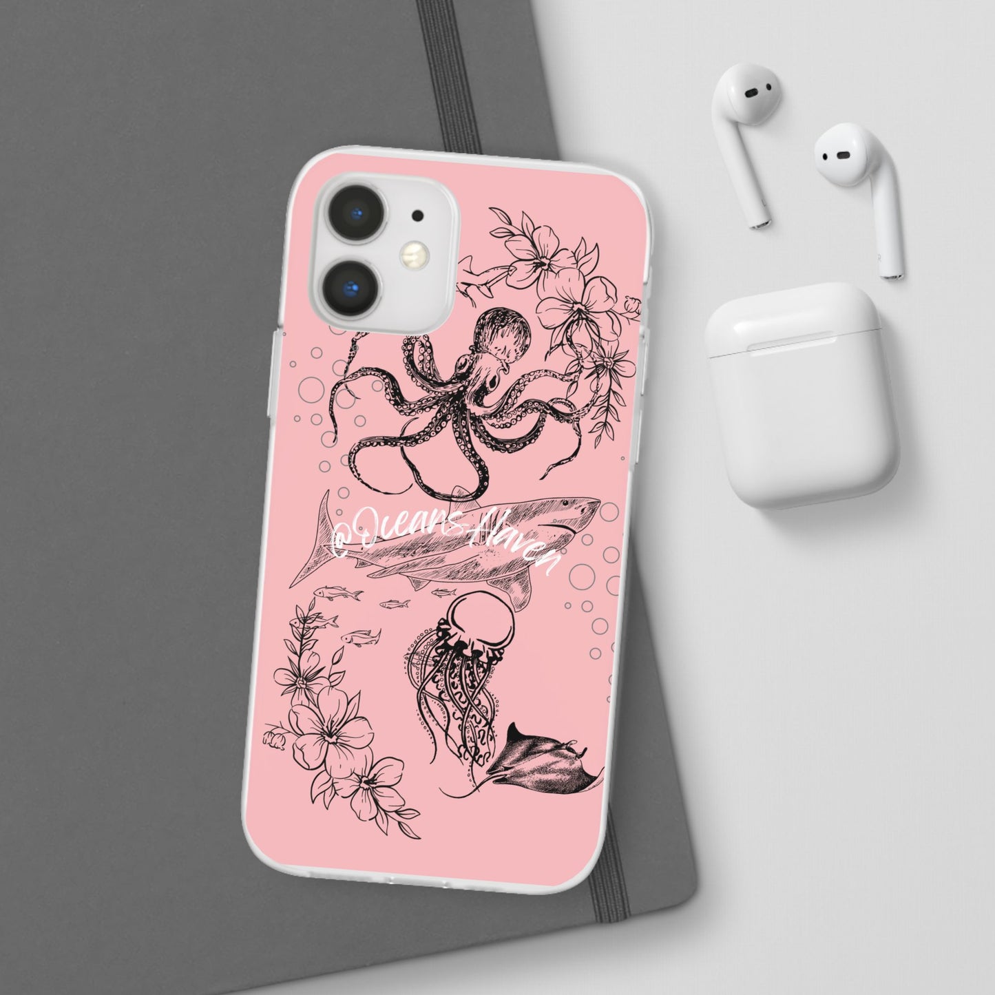 Ocean Life Pink Phone Case — Octopus & Shark Floral Flexi Case