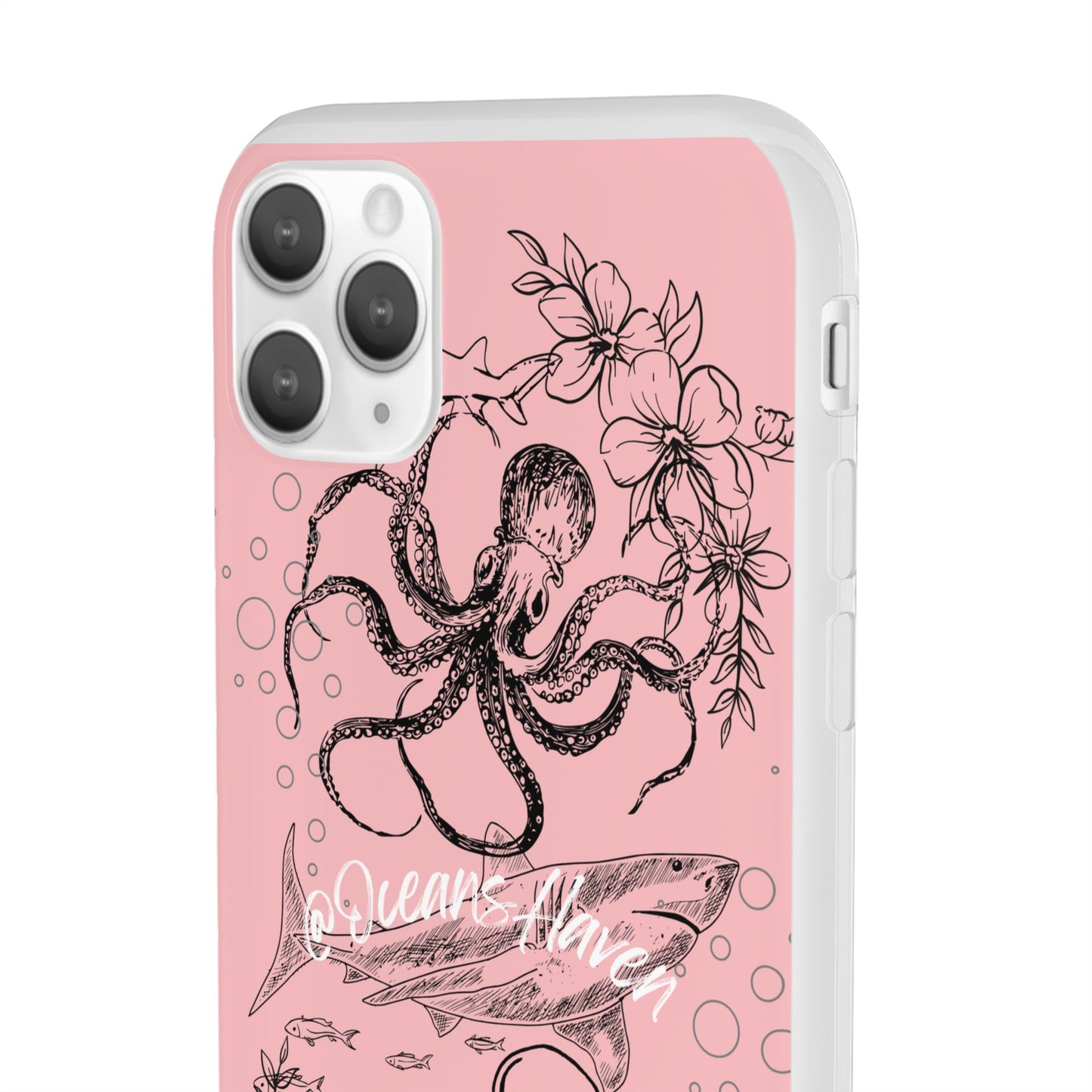 Ocean Life Pink Phone Case — Octopus & Shark Floral Flexi Case