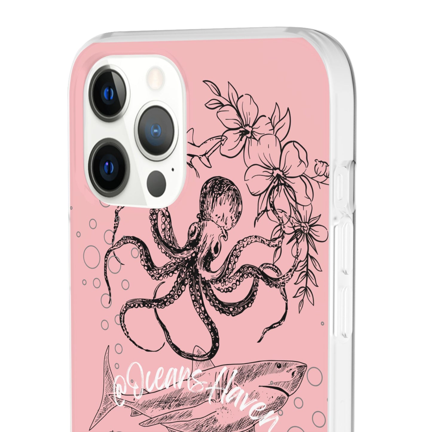 Ocean Life Pink Phone Case — Octopus & Shark Floral Flexi Case