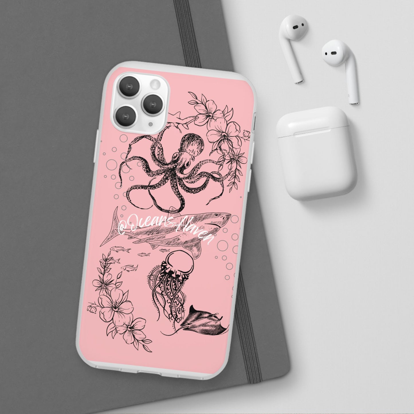 Ocean Life Pink Phone Case — Octopus & Shark Floral Flexi Case