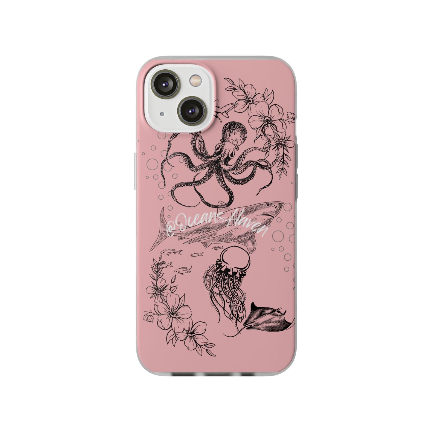 Ocean Life Pink Phone Case — Octopus & Shark Floral Flexi Case