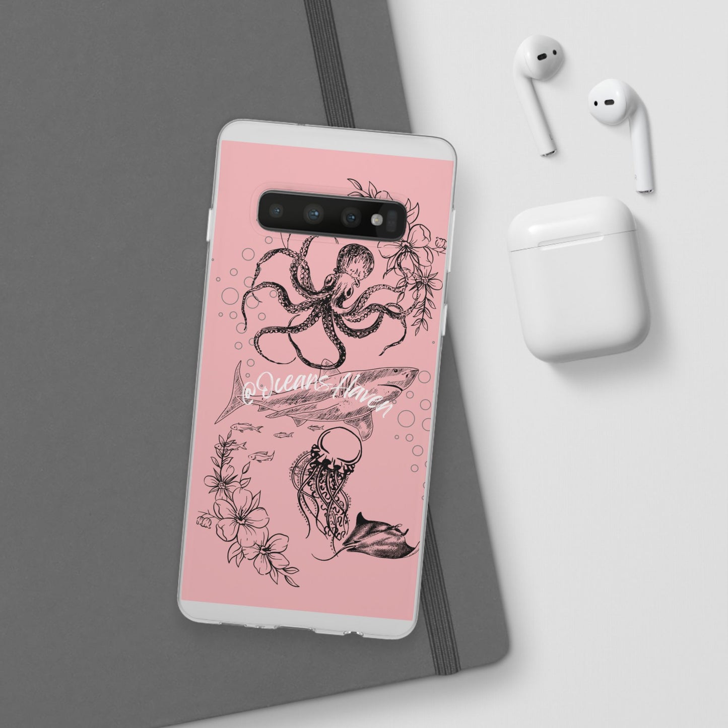 Ocean Life Pink Phone Case — Octopus & Shark Floral Flexi Case