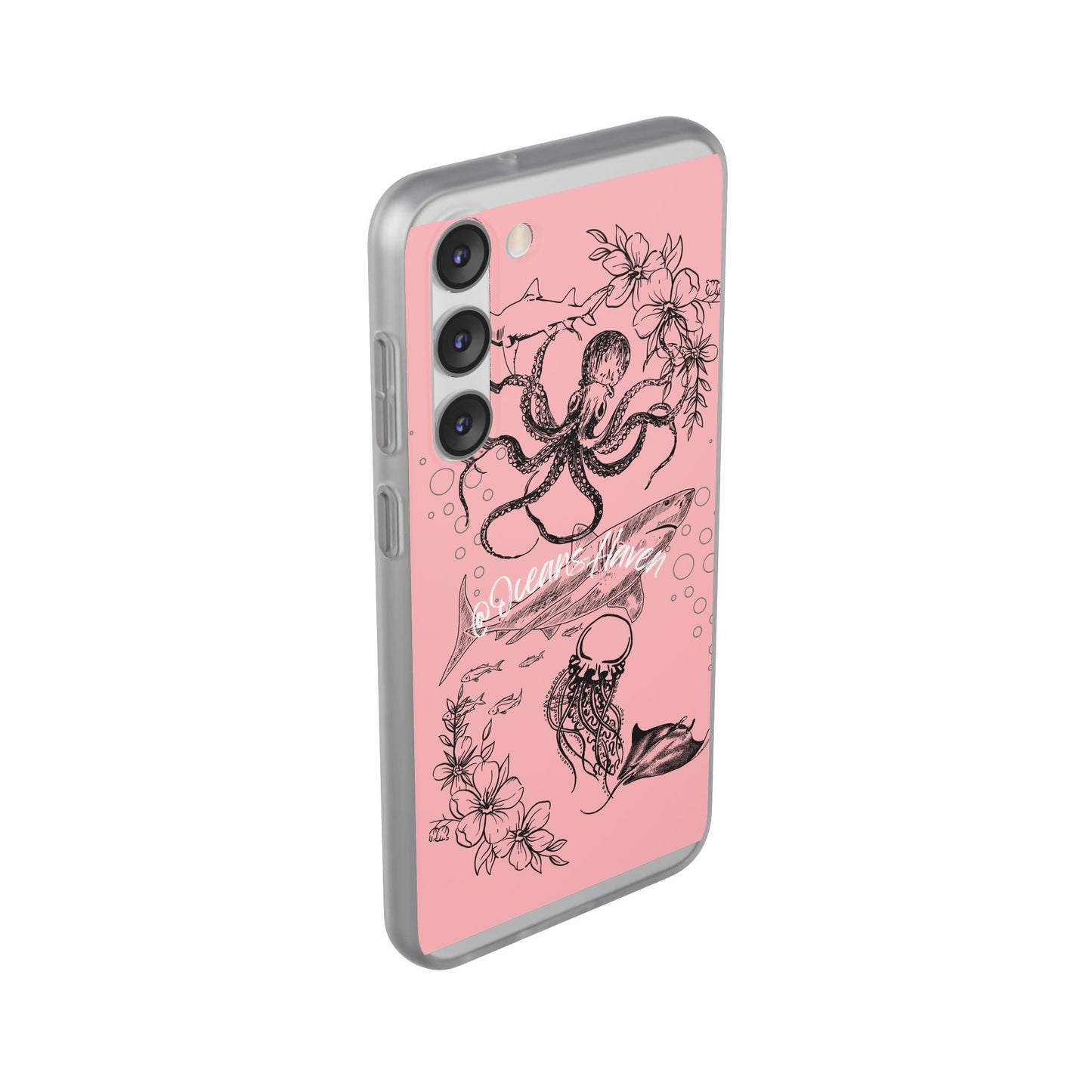 Ocean Life Pink Phone Case — Octopus & Shark Floral Flexi Case