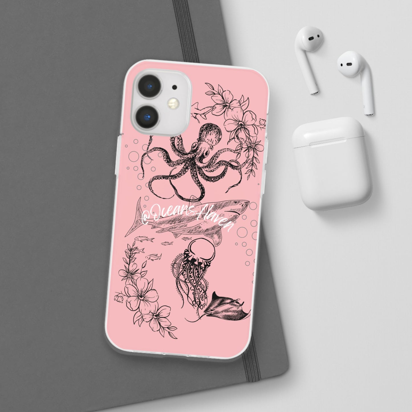 Ocean Life Pink Phone Case — Octopus & Shark Floral Flexi Case