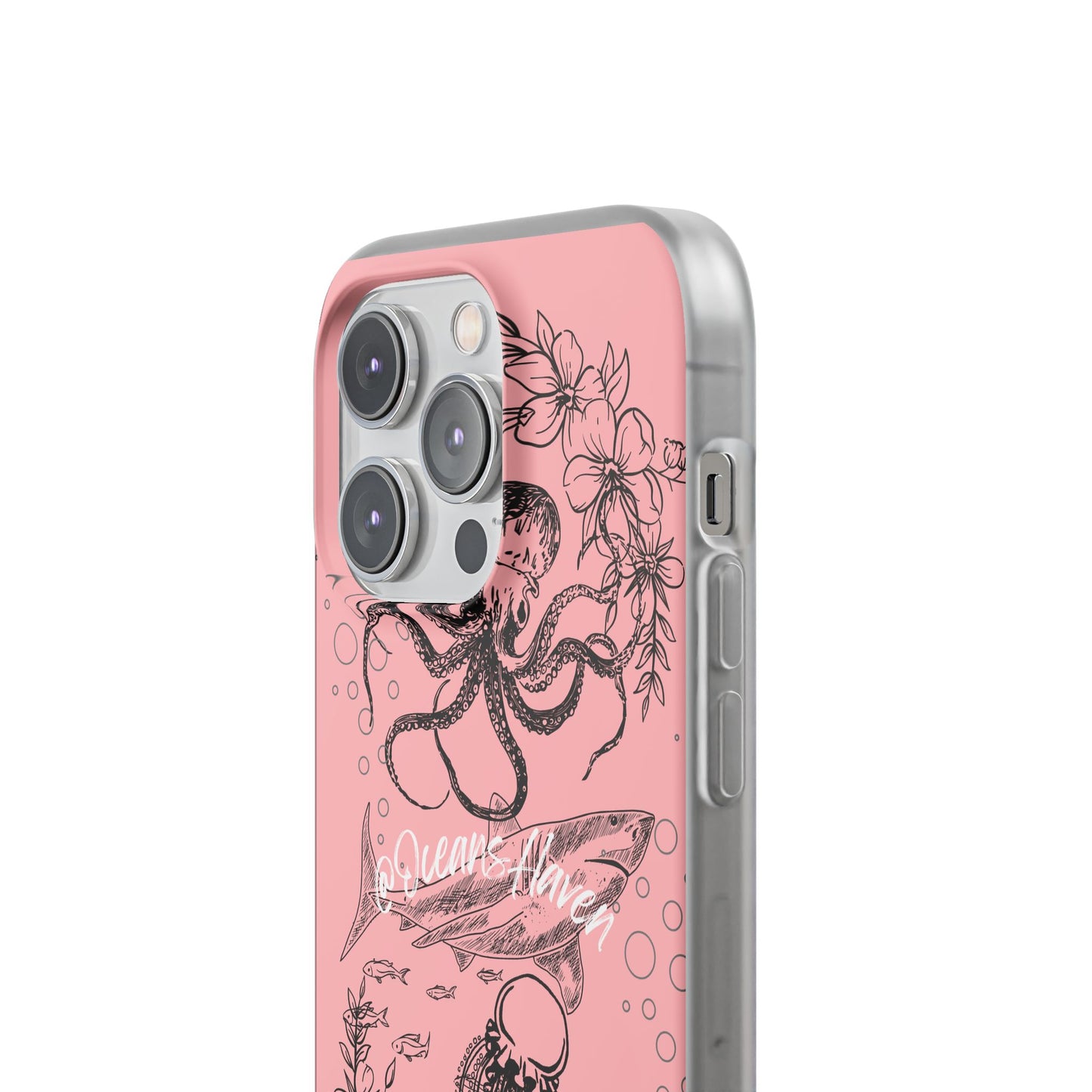 Ocean Life Pink Phone Case — Octopus & Shark Floral Flexi Case